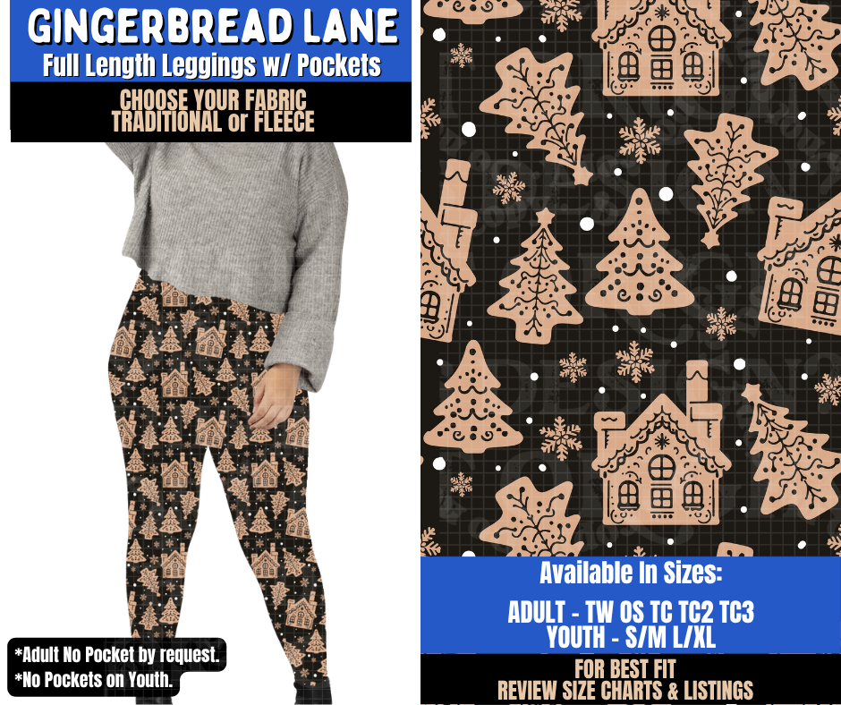 Preorder! Closes 9/10. ETA Dec. Gingerbread Lane Leggings Choose Fleece or Traditional