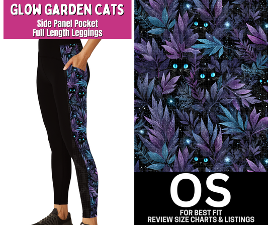 Glow Garden Cats Side Panel Pocket Full Length Leggings