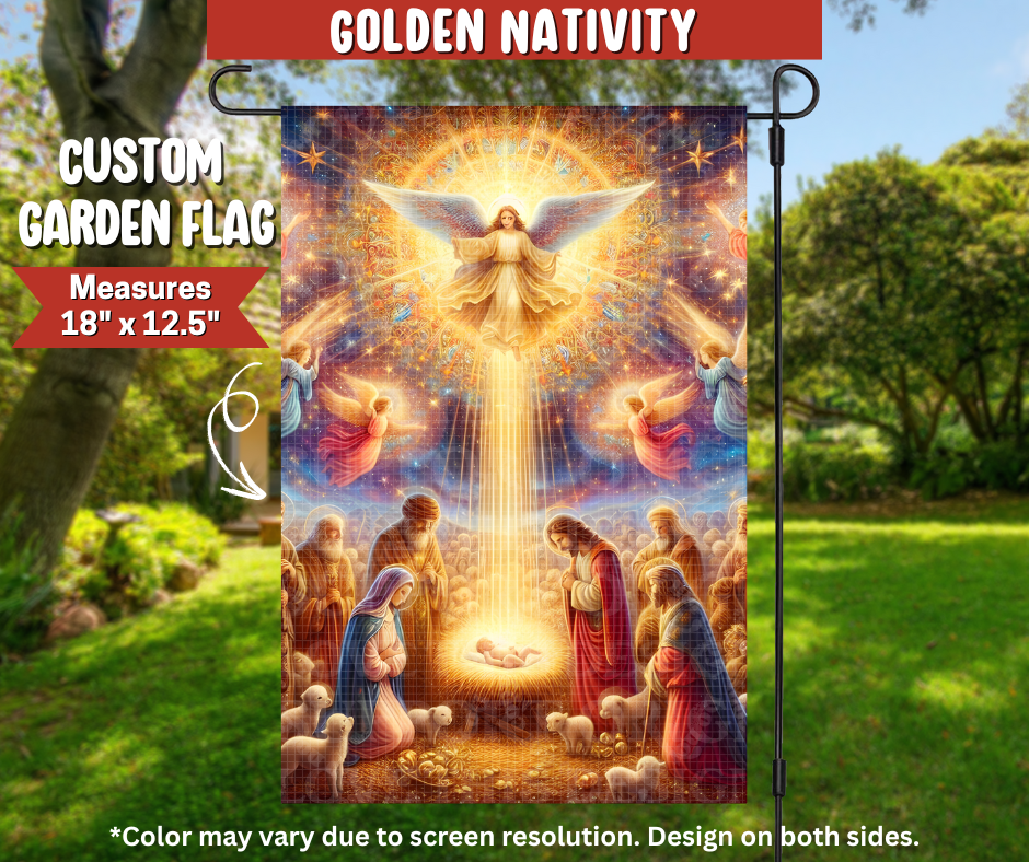 Golden Nativity Garden Flag