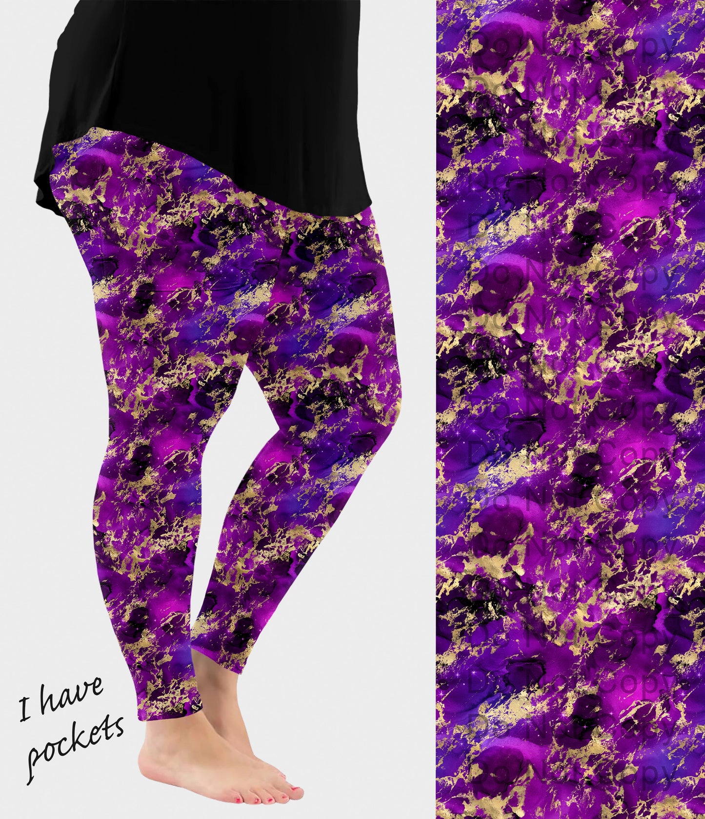 RTS - Golden Purple Galaxy Leggings with Pockets