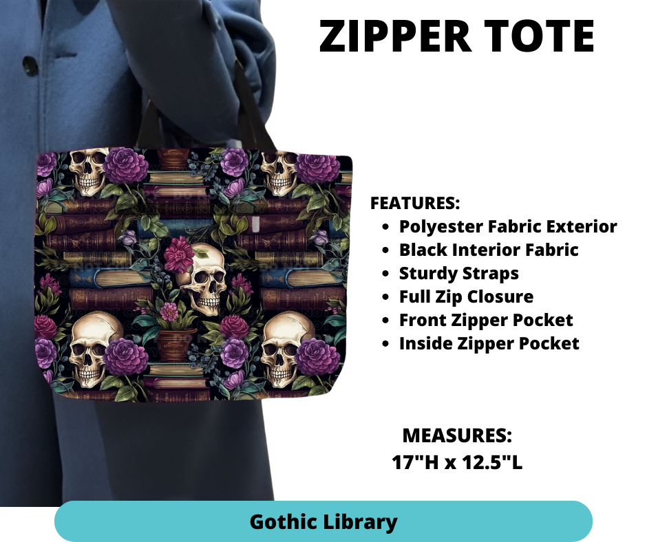 Preorder! Closes 12/4. ETA Feb. Gothic Library Zipper Tote