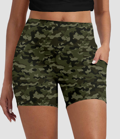RTS - Green Camo Biker Shorts w/ Pockets