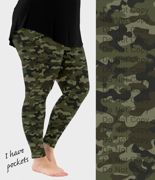RTS - Green Camo Leggings w/ Pockets