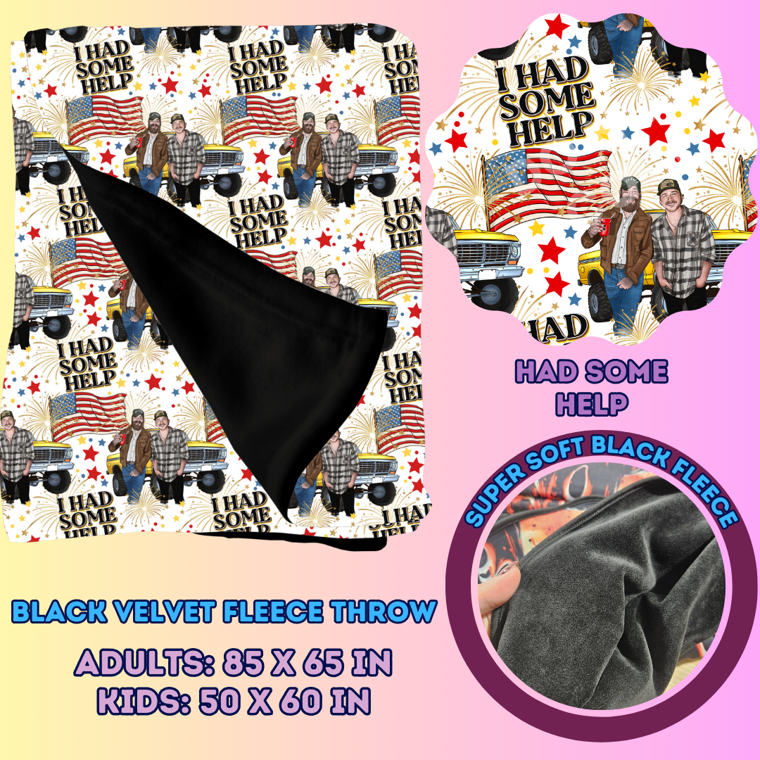 HAD SOME HELP - SOFT BLACK FLEECE THROWS 7 - PREORDER CLOSING 1/13