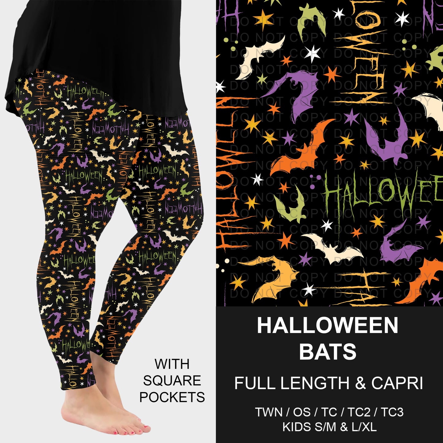 B295 - Preorder Halloween Bats Leggings w/ Pockets (Closes 6/14. ETA: late Aug.)