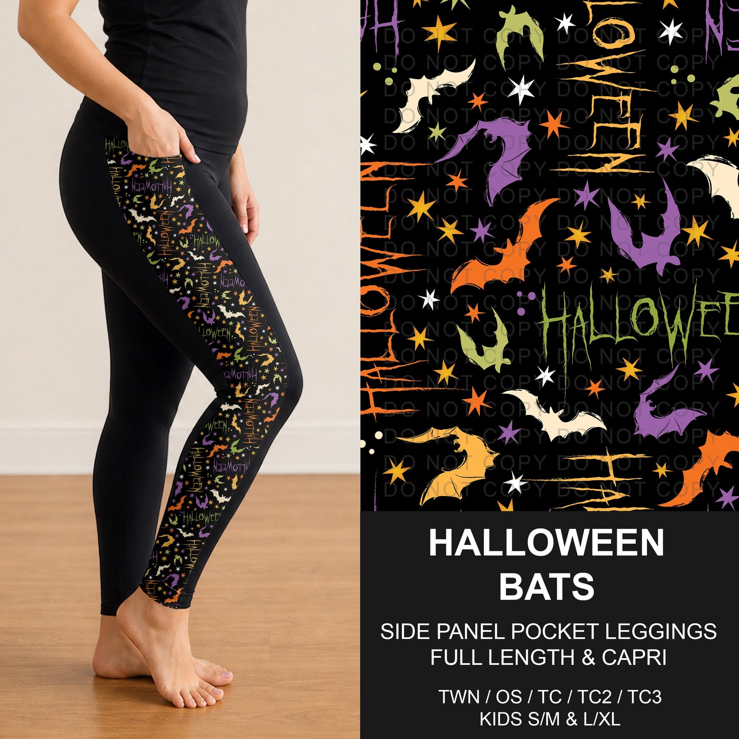 B295 - Preorder Halloween Bats Side Panel Pocket Leggings (Closes 6/14. ETA: late Aug.)