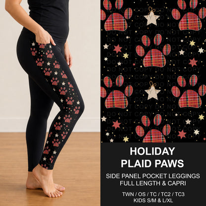 B303 - Preorder Holiday Plaid Paws Side Panel Pocket Leggings (Closes 7/26. ETA: early Oct.)
