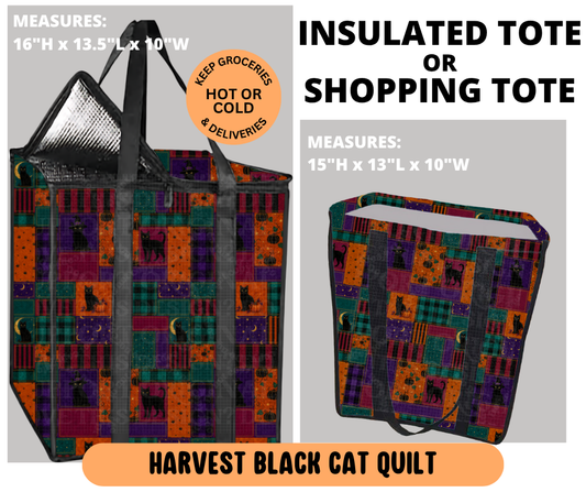 Preorder! Closes 6/29. ETA Sept. Harvest Black Cat Quilt Shopping & Insulated Tote