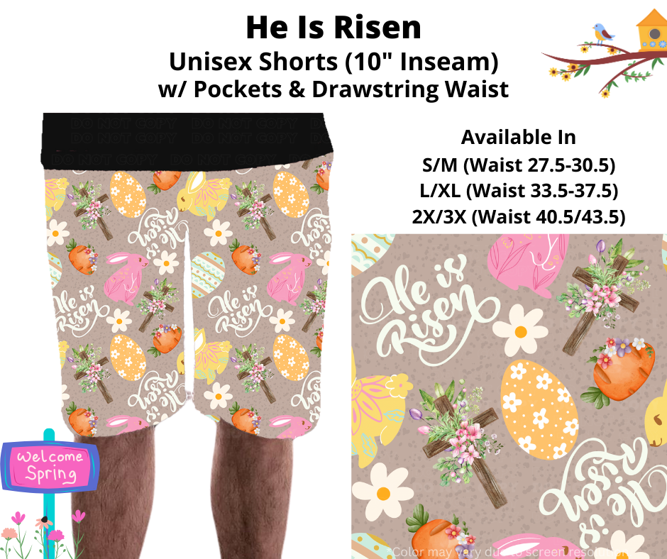 Preorder! Closes 1/20. ETA April. He Is Risen Unisex Shorts