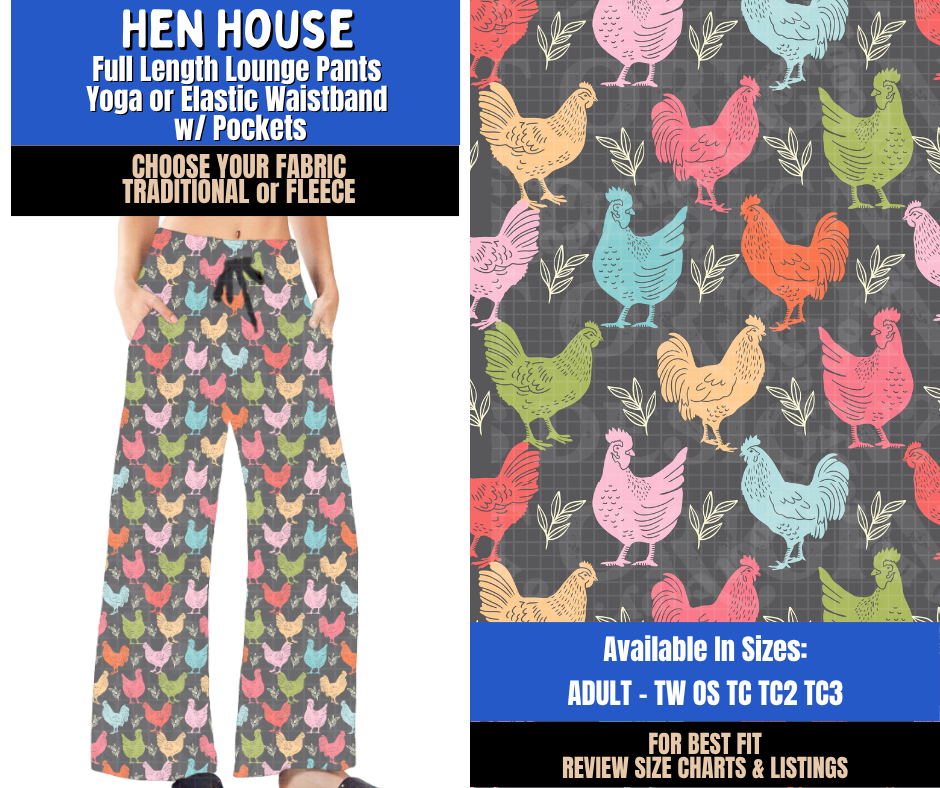 Preorder! Closes 9/10. ETA Dec. Hen House Lounge Pants Choose Fleece or Traditional