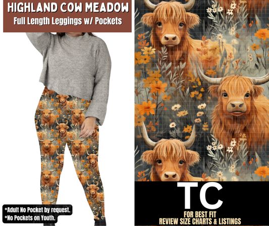 Highland Cow Meadow Full Length Leggings w/ Pockets