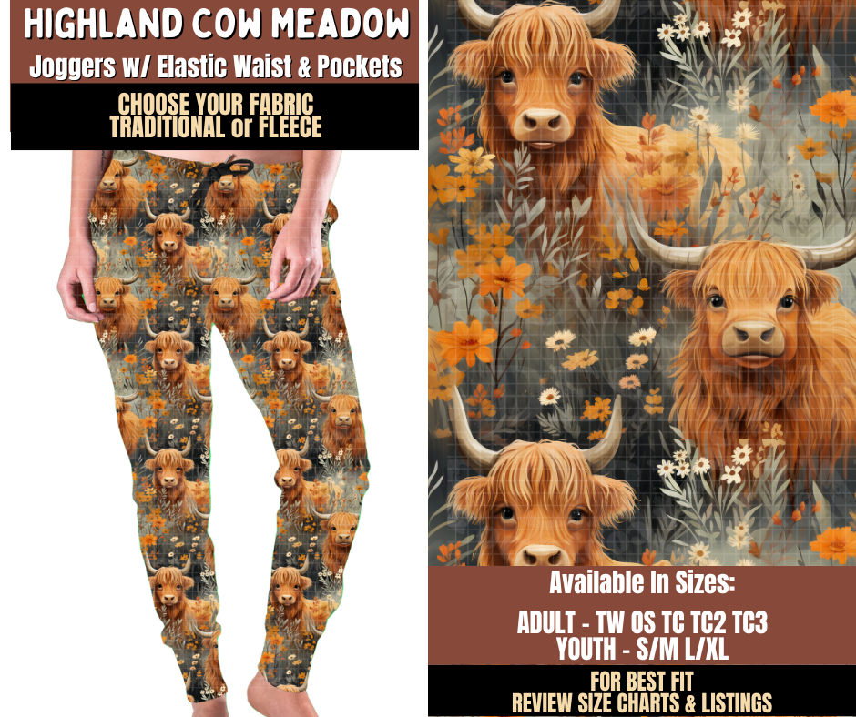 Preorder! Closes 7/27. ETA Oct. Highland Cow Meadow Joggers Choose Fleece or Traditional