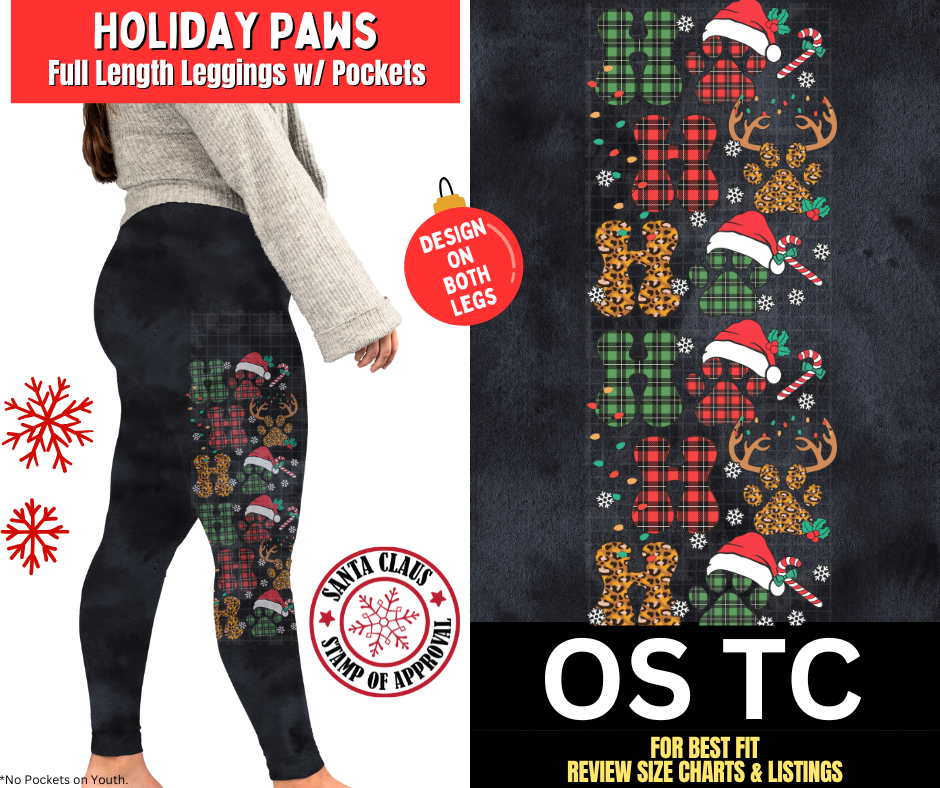Holiday Paws Watercolor Fleece Leggings W/ Side Leg Designs
