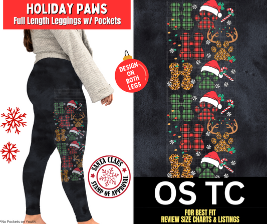 Holiday Paws Watercolor Fleece Leggings W/ Side Leg Designs