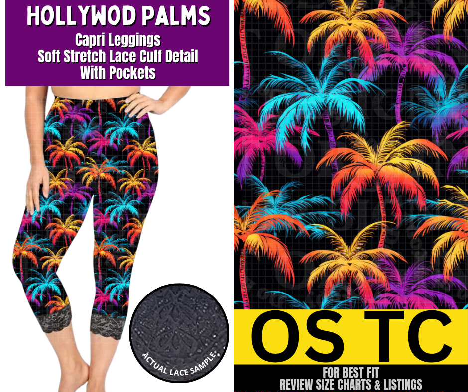Hollywood Palms Lace Cuff Capris w/ Pockets