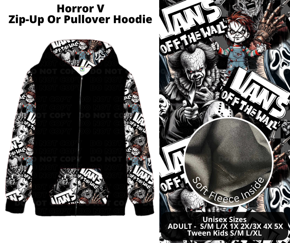 Preorder! Closes 11/27. ETA Feb. Horror V Zip-Up or Pullover Hoodie