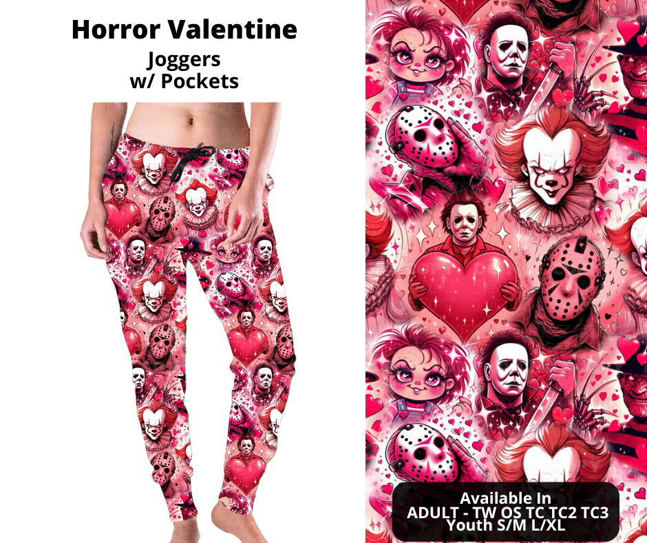 Preorder! Closes 11/28. ETA Feb. Horror Valentine Joggers