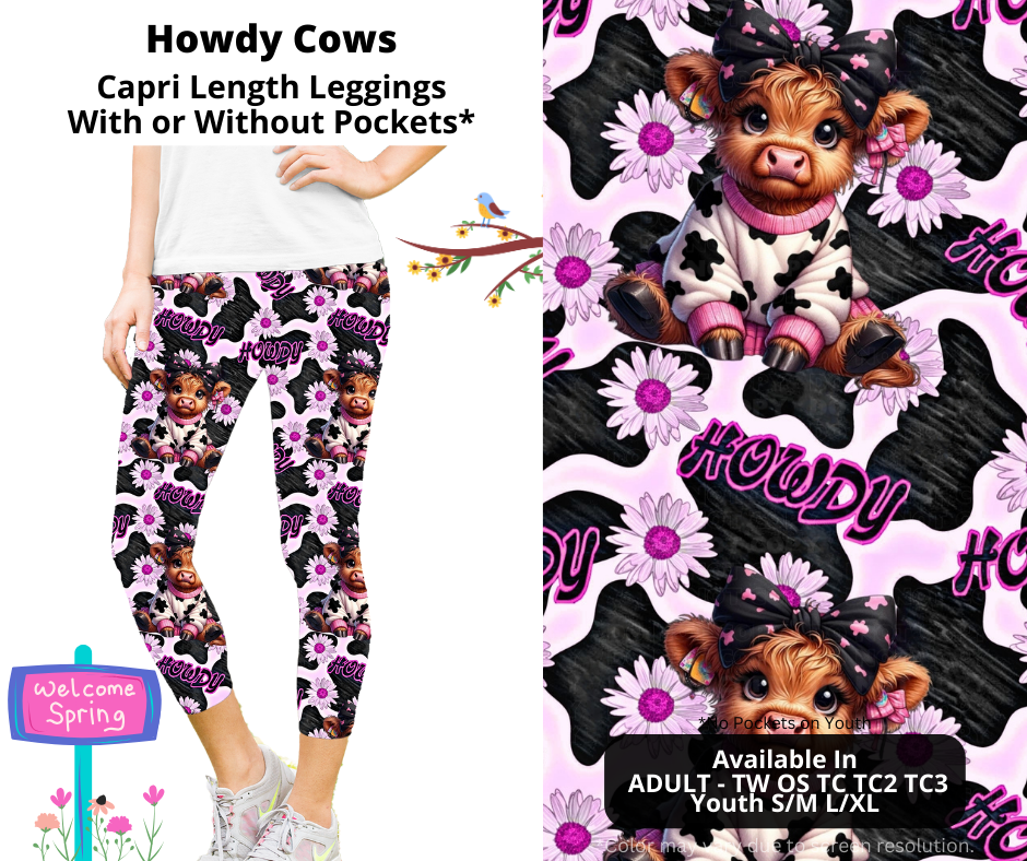 Preorder! Closes 1/20. ETA April. Howdy Cows Capri Leggings w/wo Pockets