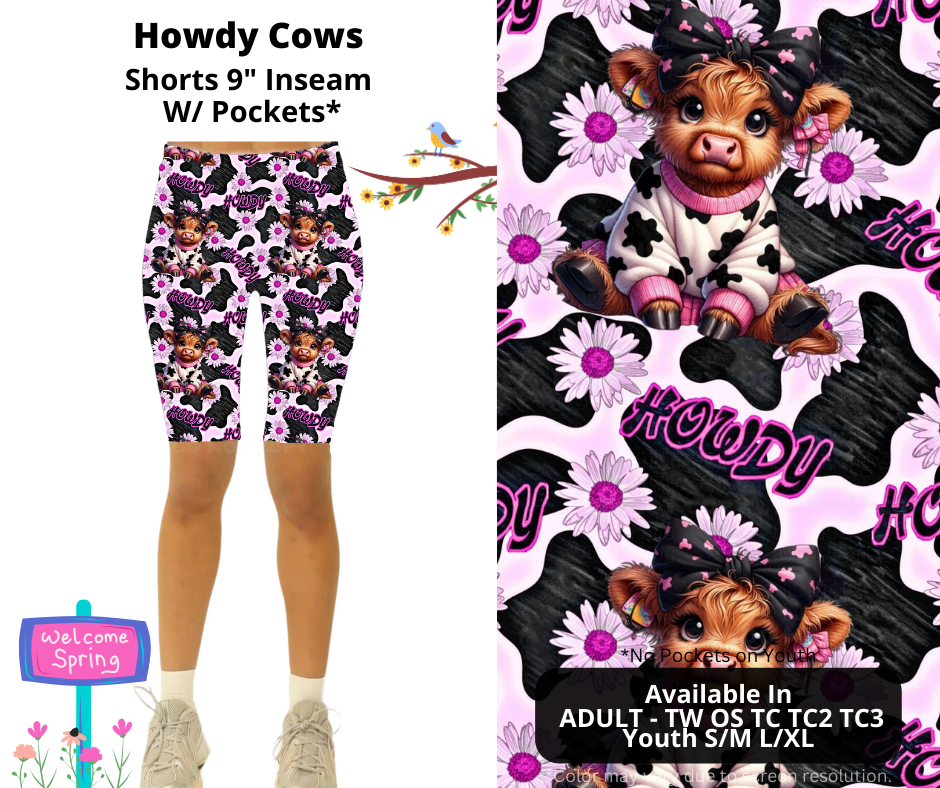 Preorder! Closes 1/20. ETA April. Howdy Cows 9" Inseam Shorts w/wo Pockets