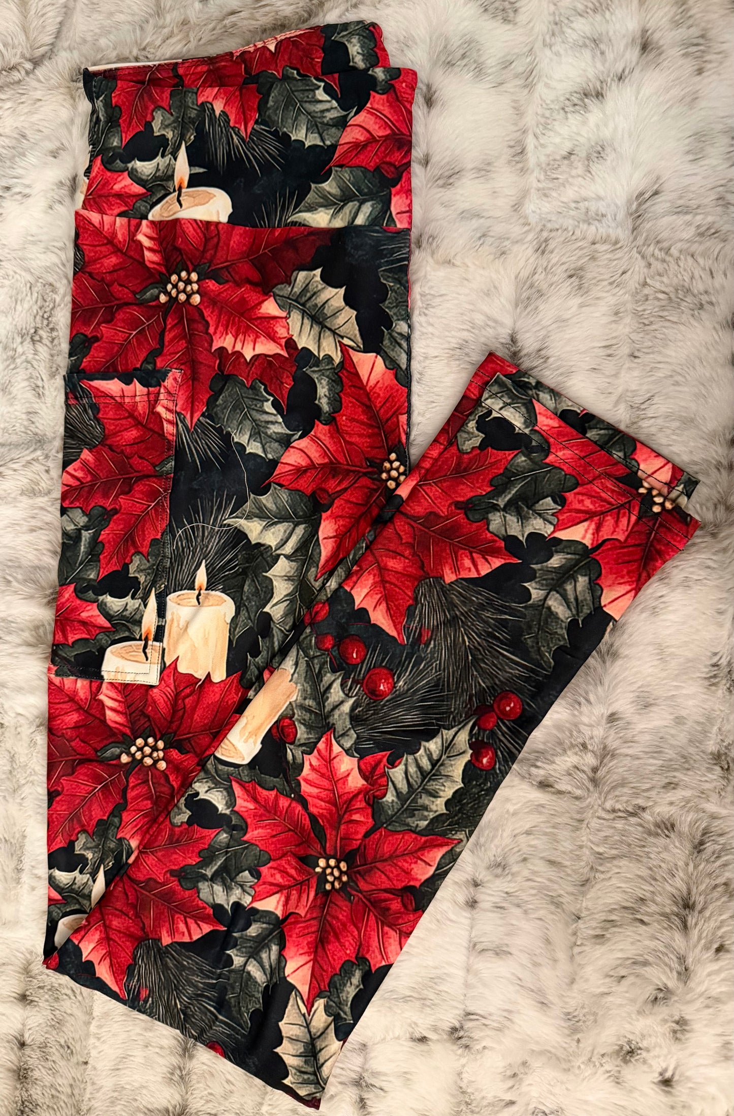 Poinsettia Full Length Leggings With Pockets