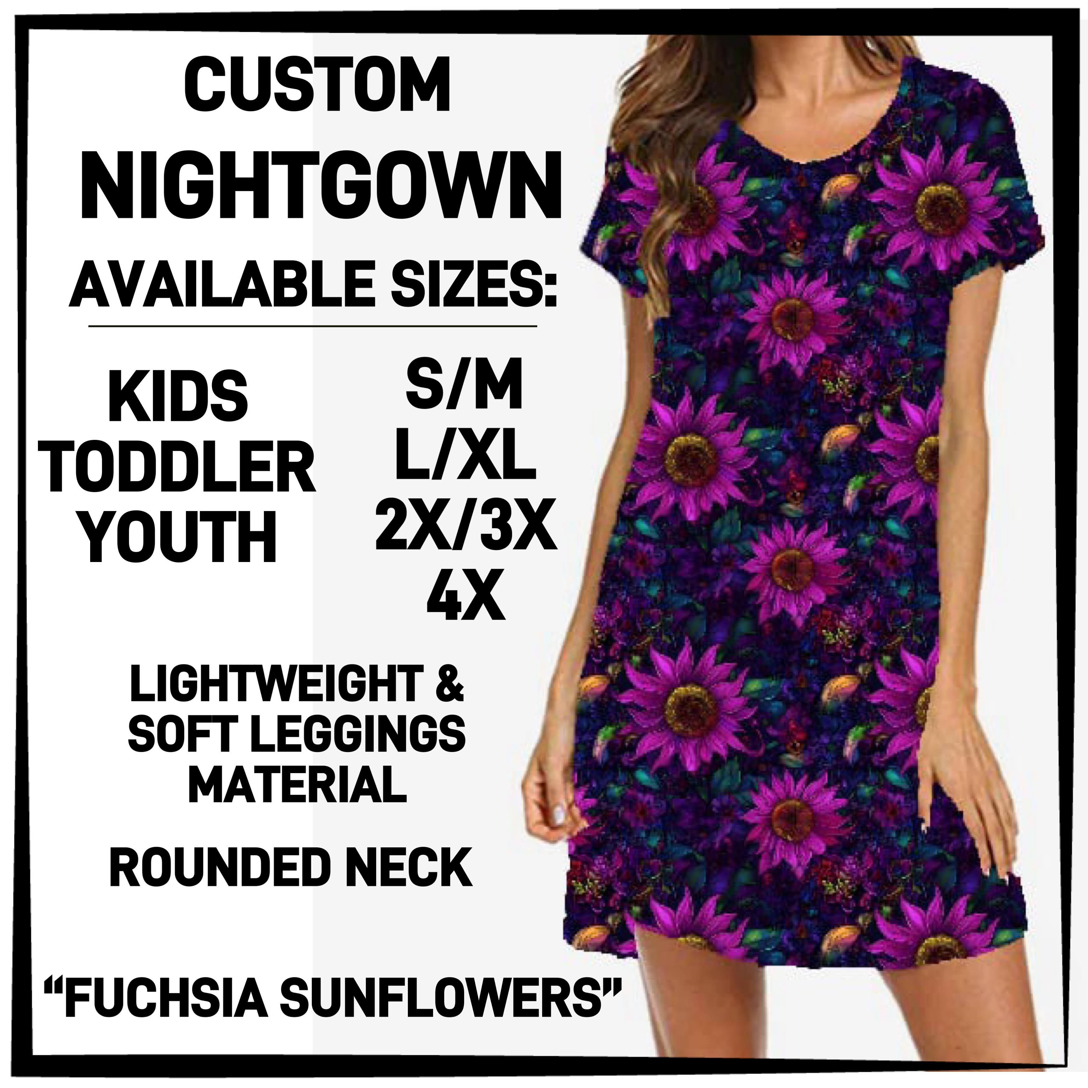 N6GB - Fuchsia Sunflowers Nightgown - Preorder ETA: Mid-Feb