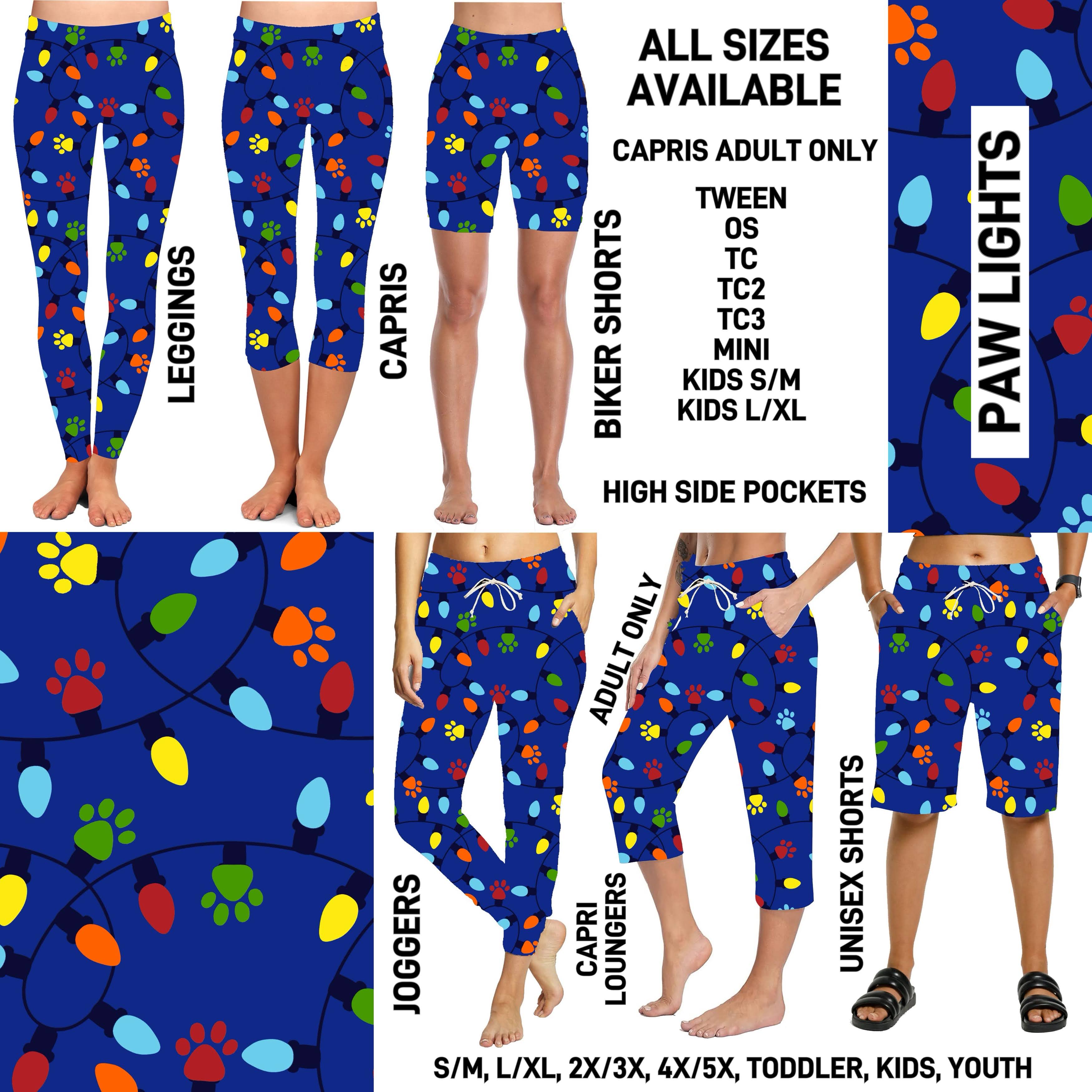 VM1B - Paw Lights Biker/Capris/Leggings with High Side Pockets - Preorder ETA: Mid-Nov