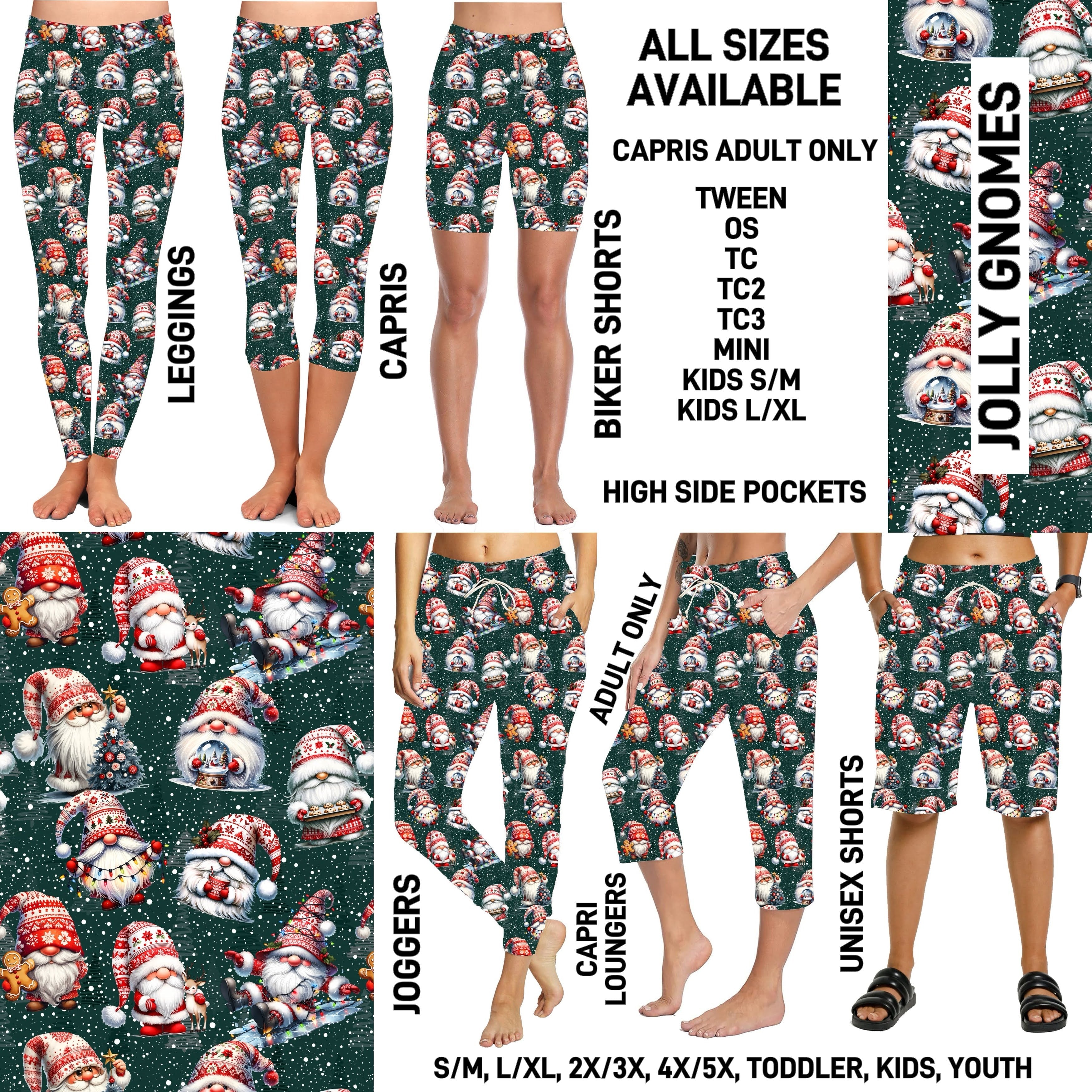 VM1B - Jolly Gnomes Biker/Capris/Leggings with High Side Pockets - Preorder ETA: Mid-Nov