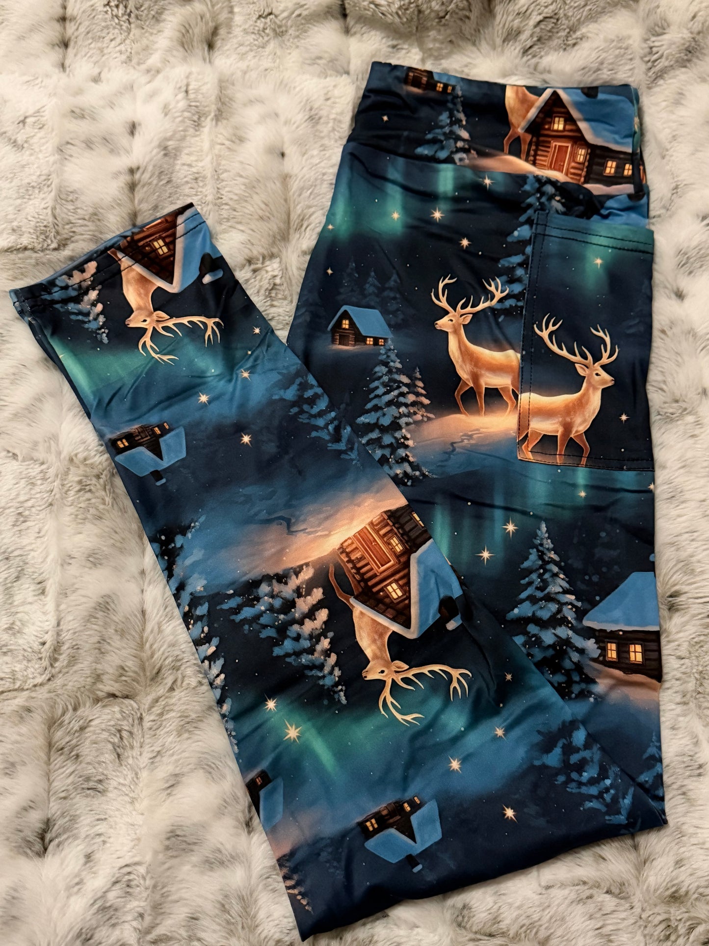 Golden Reindeer Full Length Leggings With Pockets