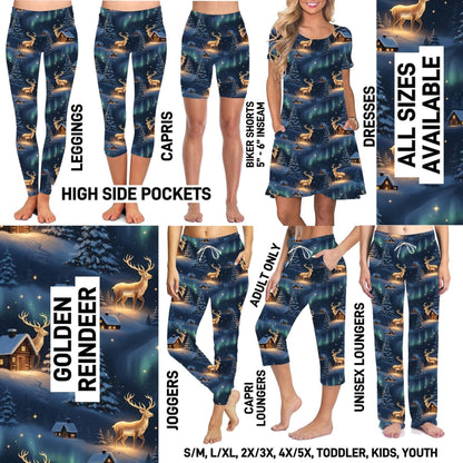 Golden Reindeer Full Length Leggings With Pockets