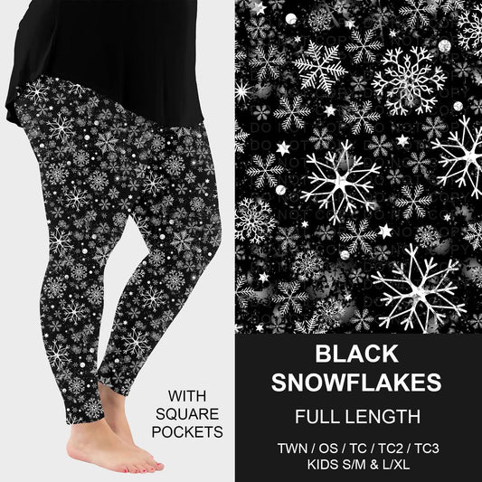 Black Snowflakes Full Length Leggings With Pockets