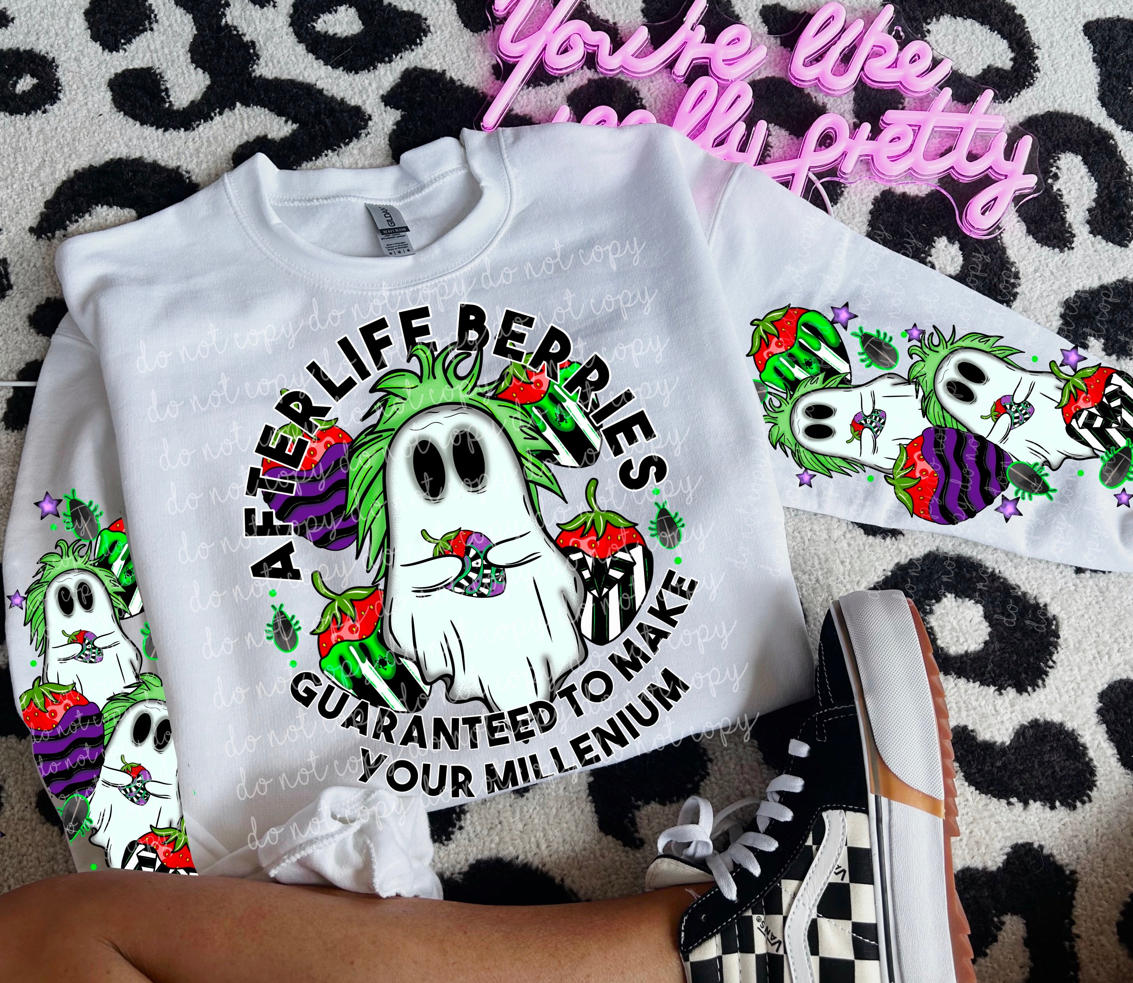 AFTER LIFE BERRIES- CREWNECK SWEATSHIRT  W/ SLEEVE PRINT