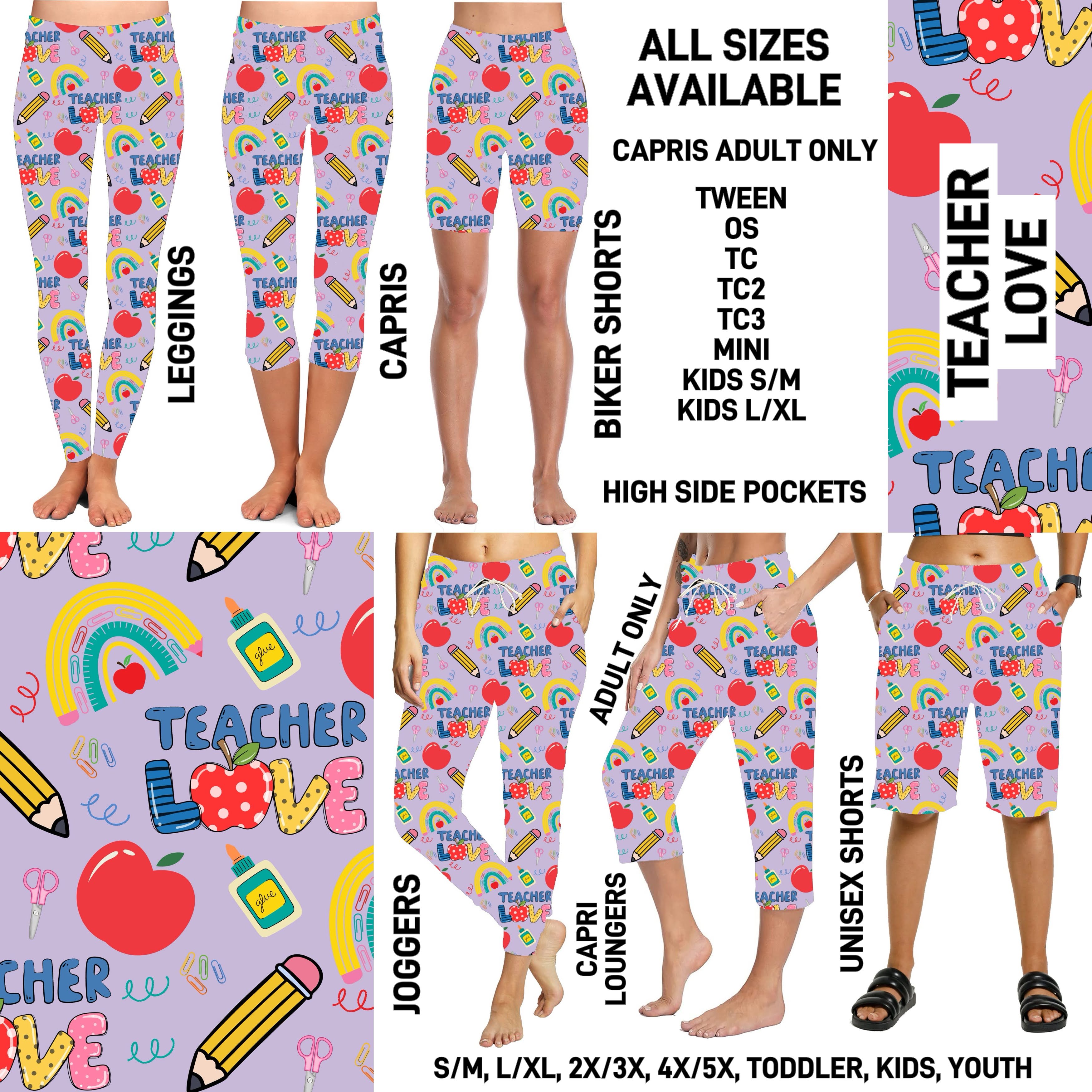 232BT - Teacher Love Biker/Capris/Leggings with High Side Pockets - Preorder ETA: Mid-Nov