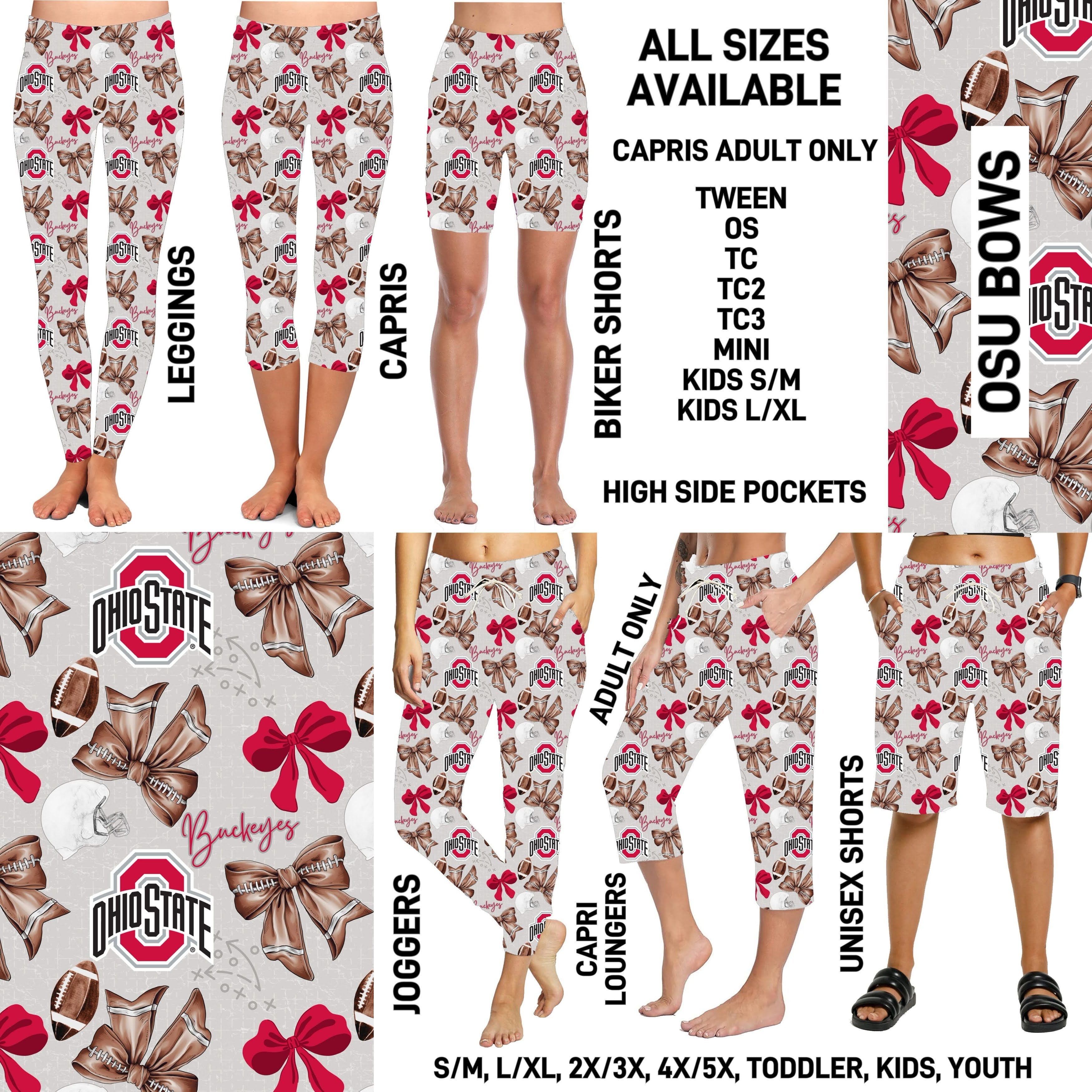 232BT - OSU Bows Biker/Capris/Leggings with High Side Pockets - Preorder ETA: Mid-Nov