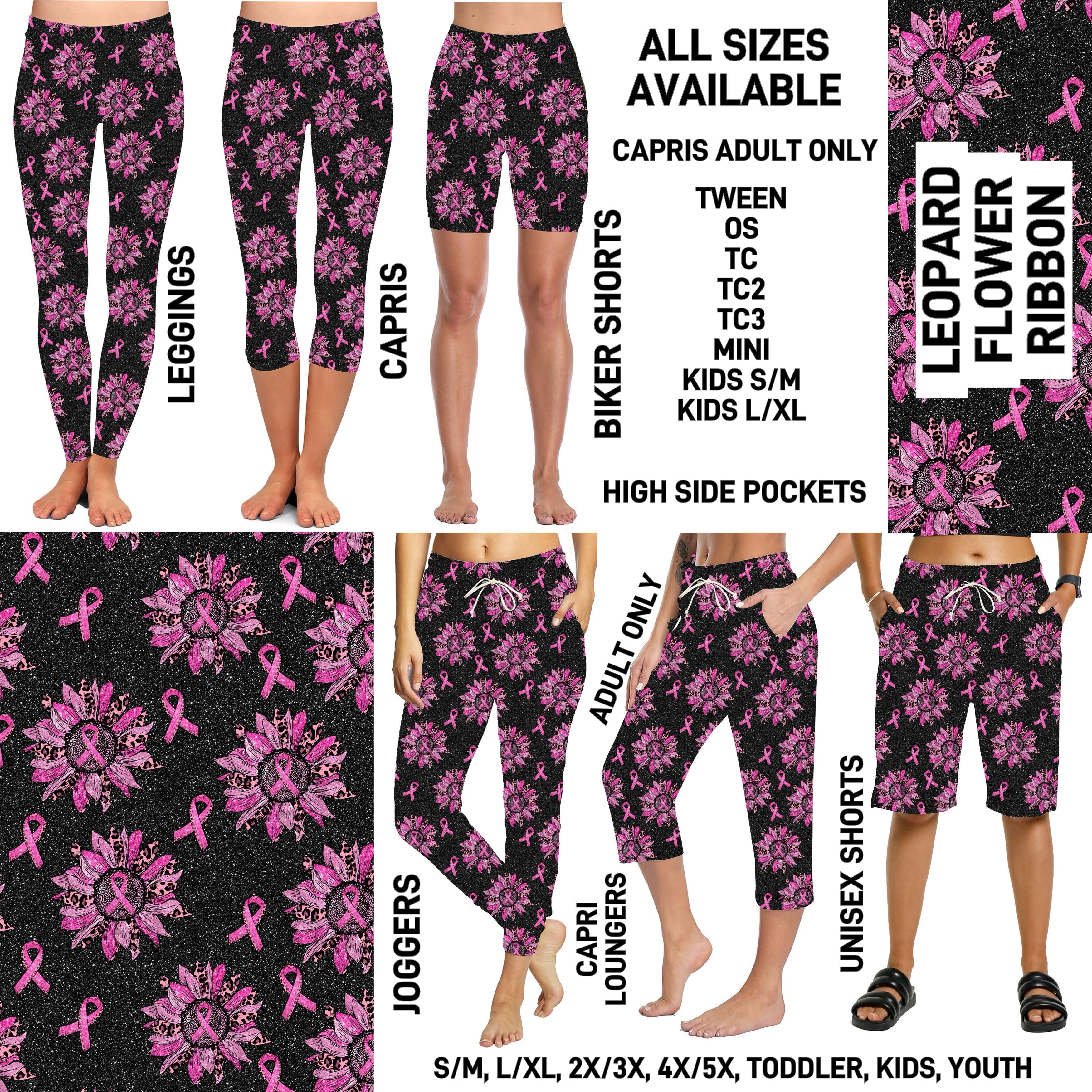 232BT - Leopard Flower Ribbon Full Joggers/Capri Loungers/Unisex Shorts - Preorder ETA: Mid-Nov