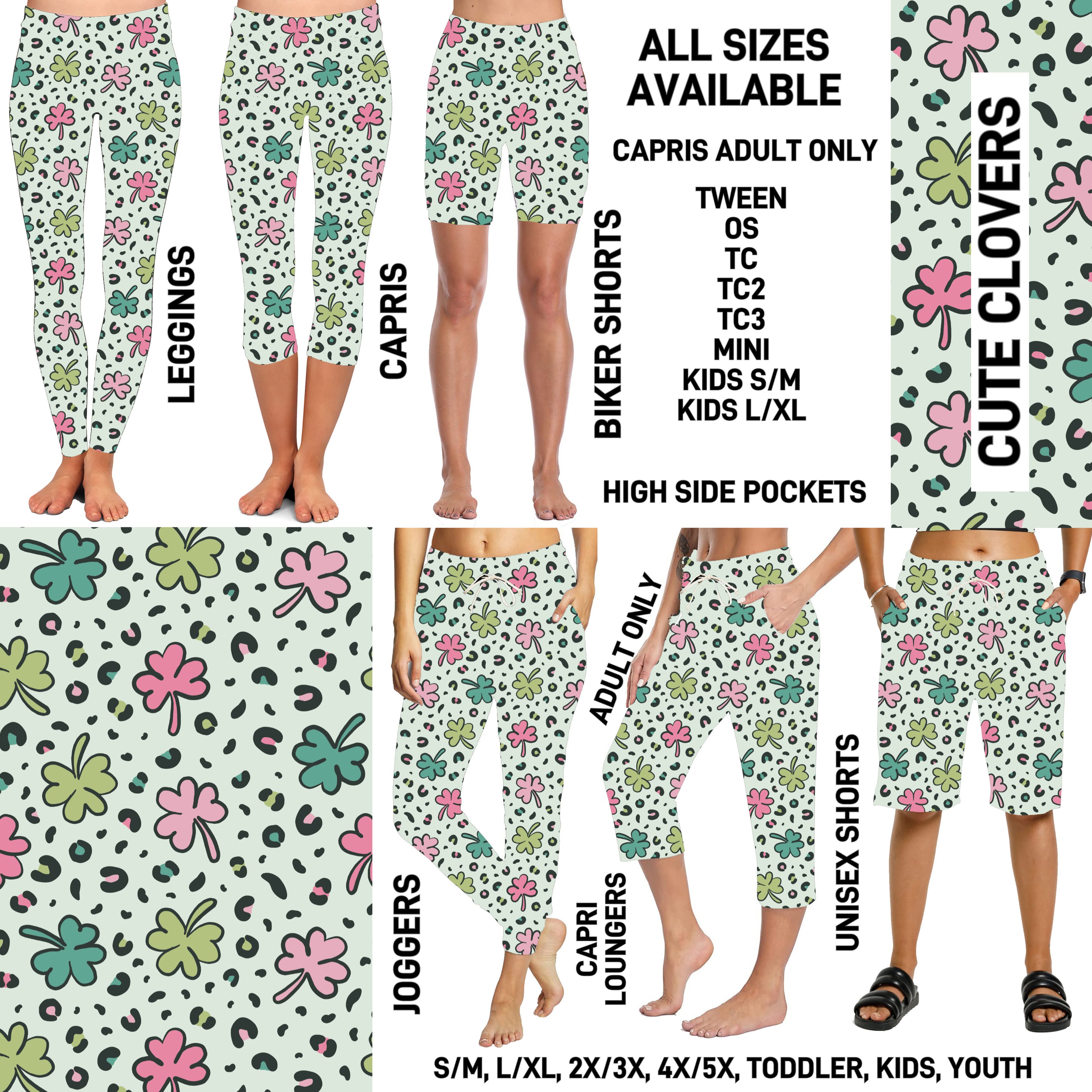 ST1P - Cute Clovers Biker/Capris/Leggings with High Side Pockets - Preorder ETA: Late Feb