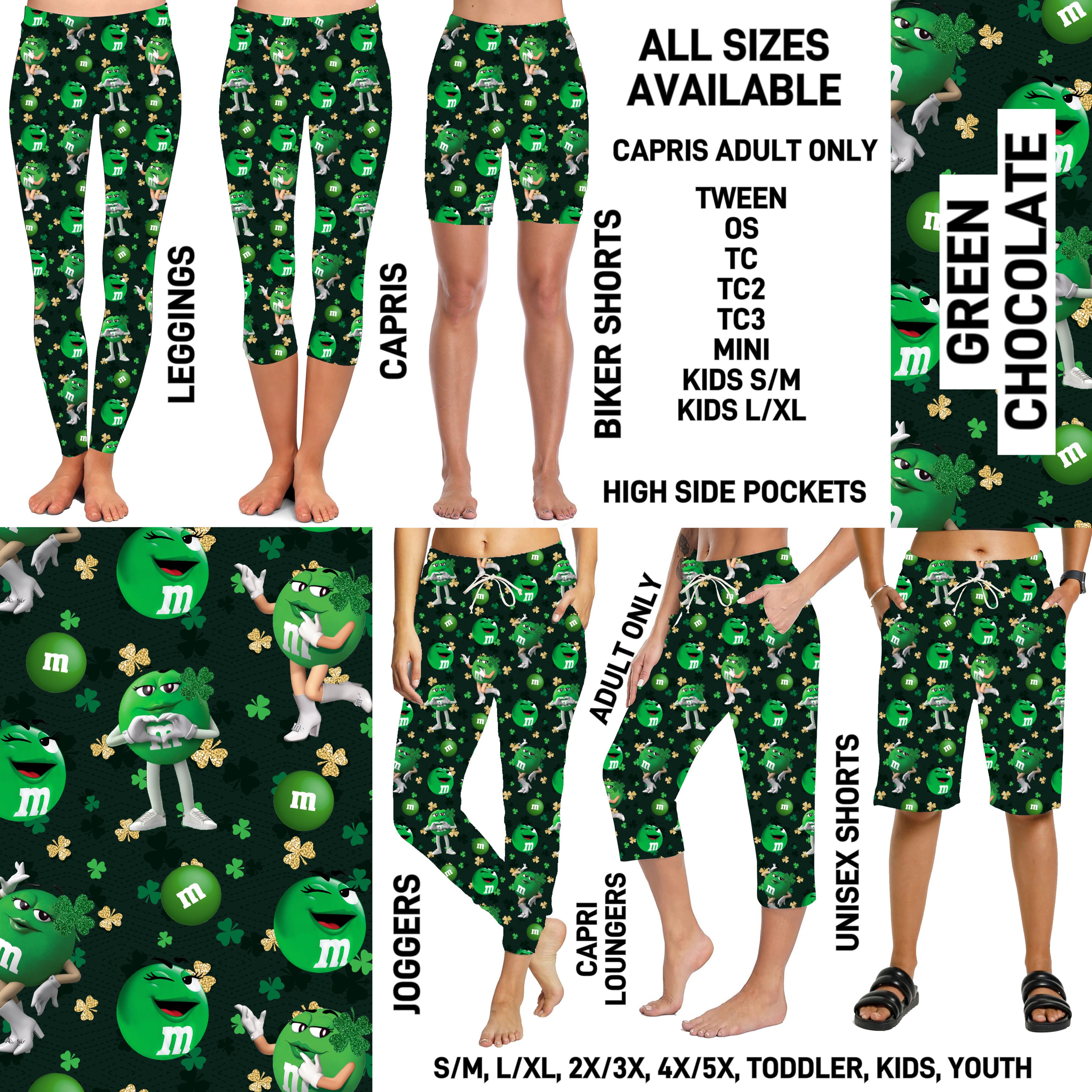 ST1P - Green Chocolate Biker/Capris/Leggings with High Side Pockets - Preorder ETA: Late Feb