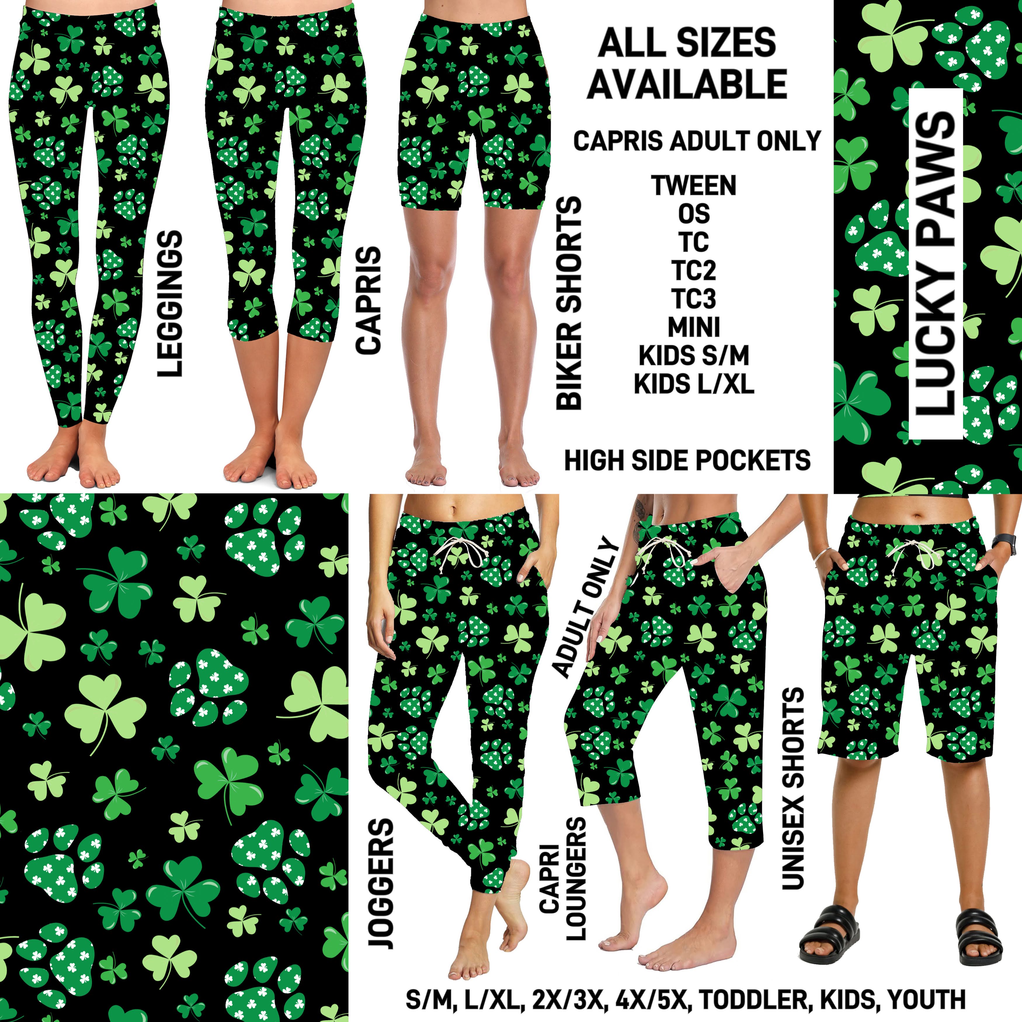 ST1P - Lucky Paws Biker/Capris/Leggings with High Side Pockets - Preorder ETA: Late Feb