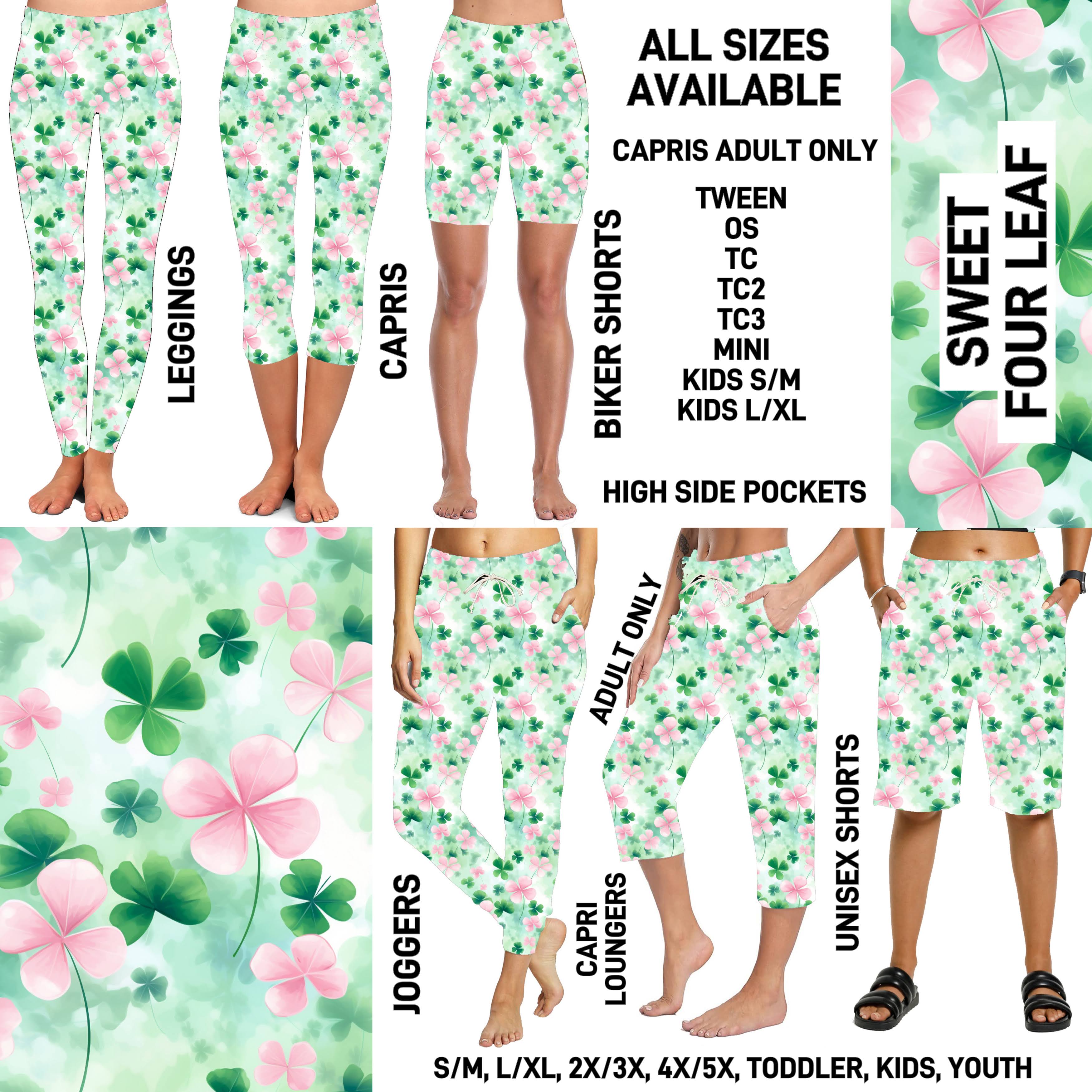 ST1P - Sweet Four Leaf Biker/Capris/Leggings with High Side Pockets - Preorder ETA: Late Feb