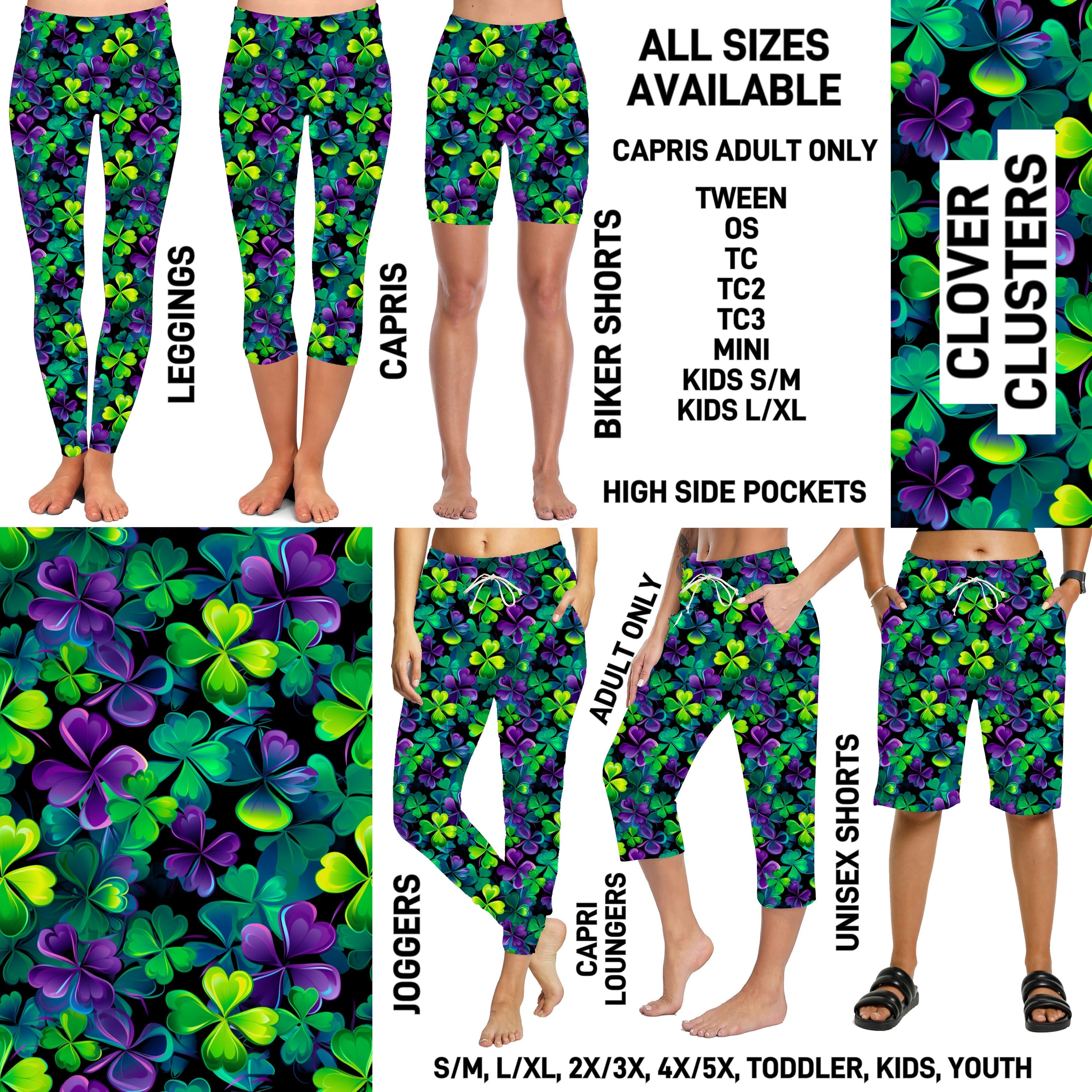 ST1P - Clover Clusters Biker/Capris/Leggings with High Side Pockets - Preorder ETA: Late Feb