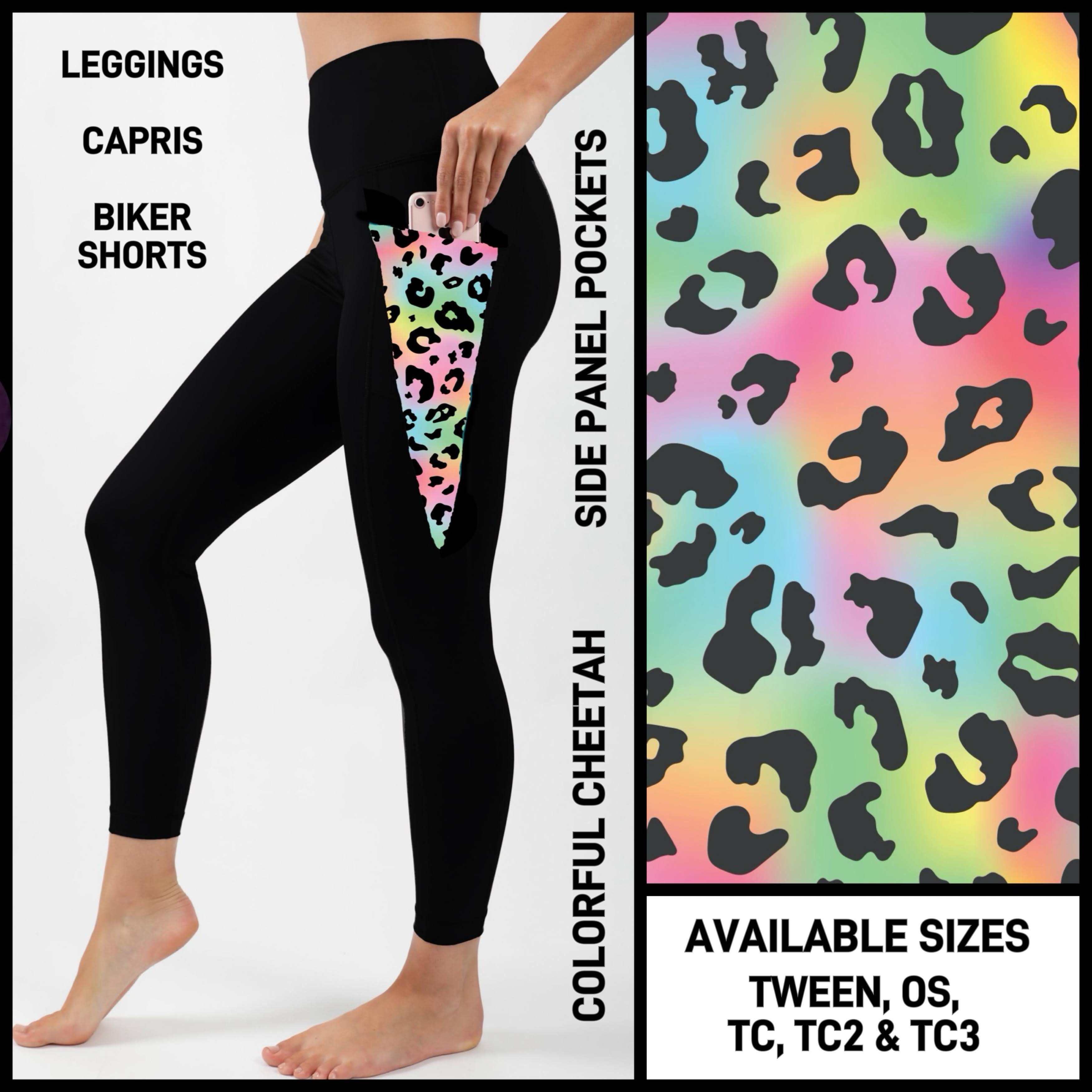 PN1P - Colorful Cheetah Biker/Capris/Leggings with Side Panel Pockets - Preorder ETA: Late Nov