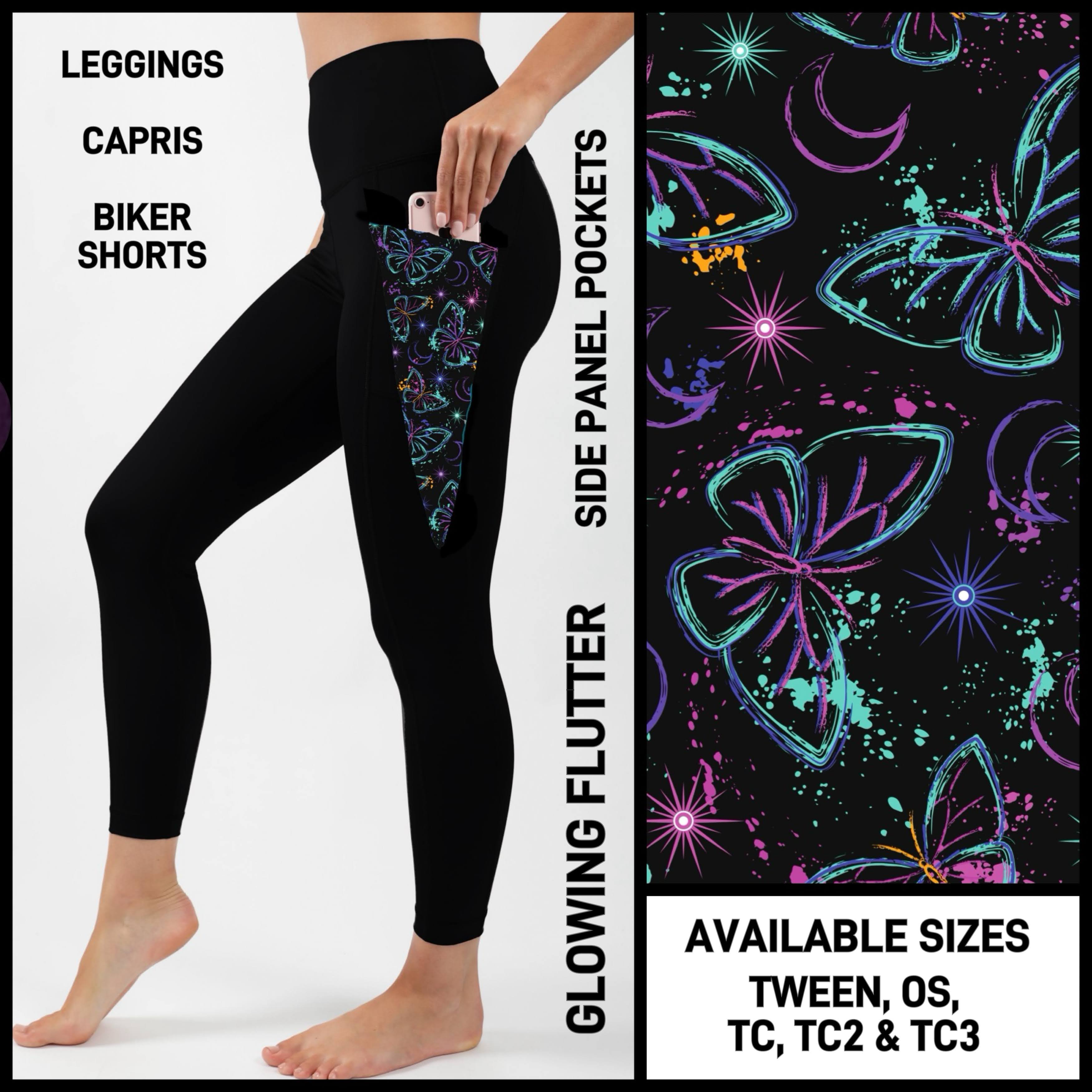 PN1P - Glowing Flutter Biker/Capris/Leggings with Side Panel Pockets - Preorder ETA: Late Nov