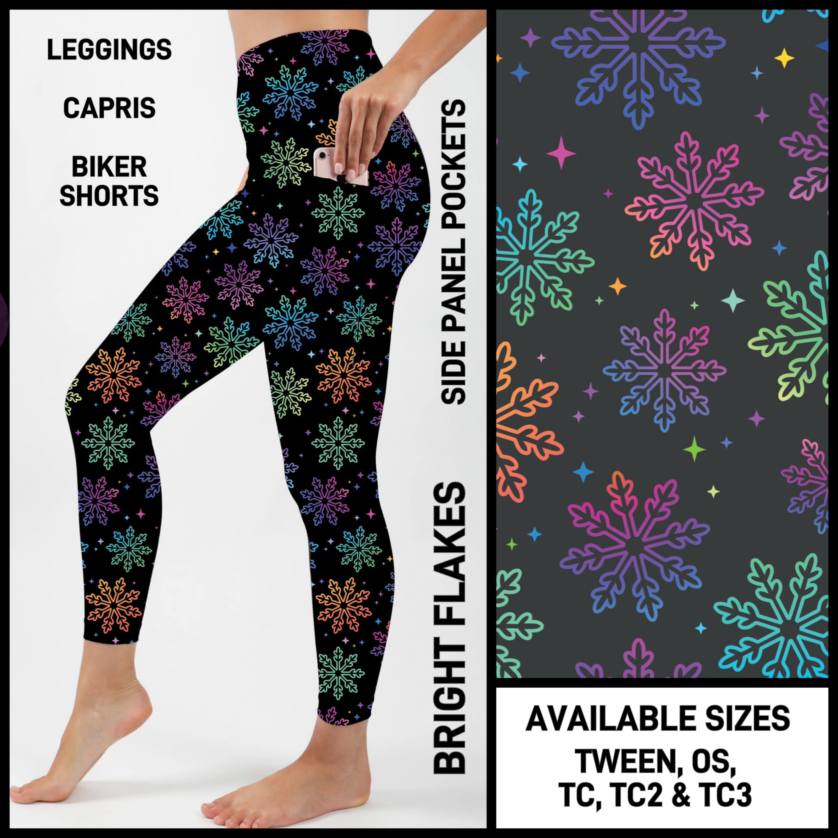 PN1P - Bright Flakes Biker/Capris/Leggings with Side Panel Pockets - Preorder ETA: Late Nov