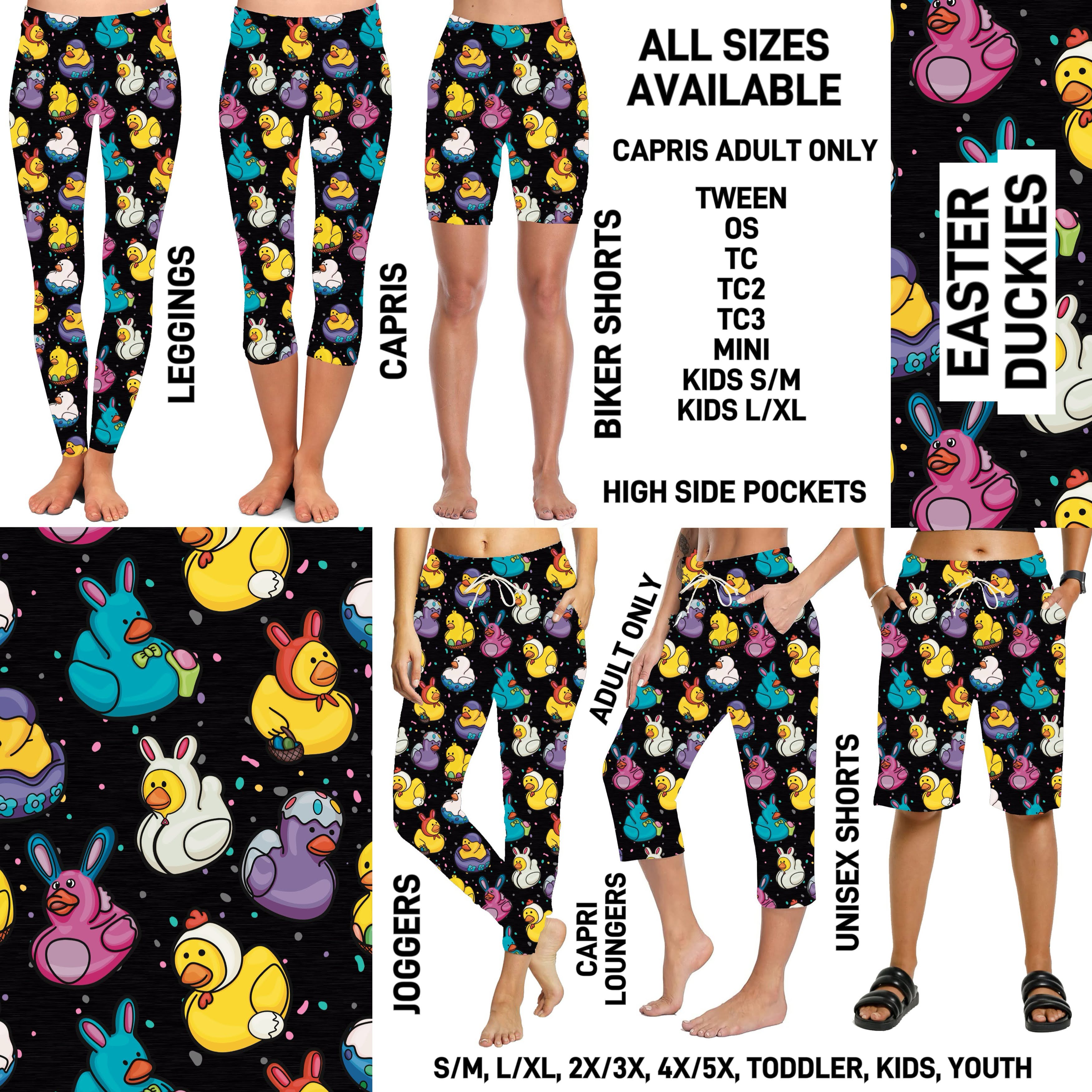 ES2T - Easter Duckies Biker/Capris/Leggings with High Side Pockets - Preorder ETA: Mid March