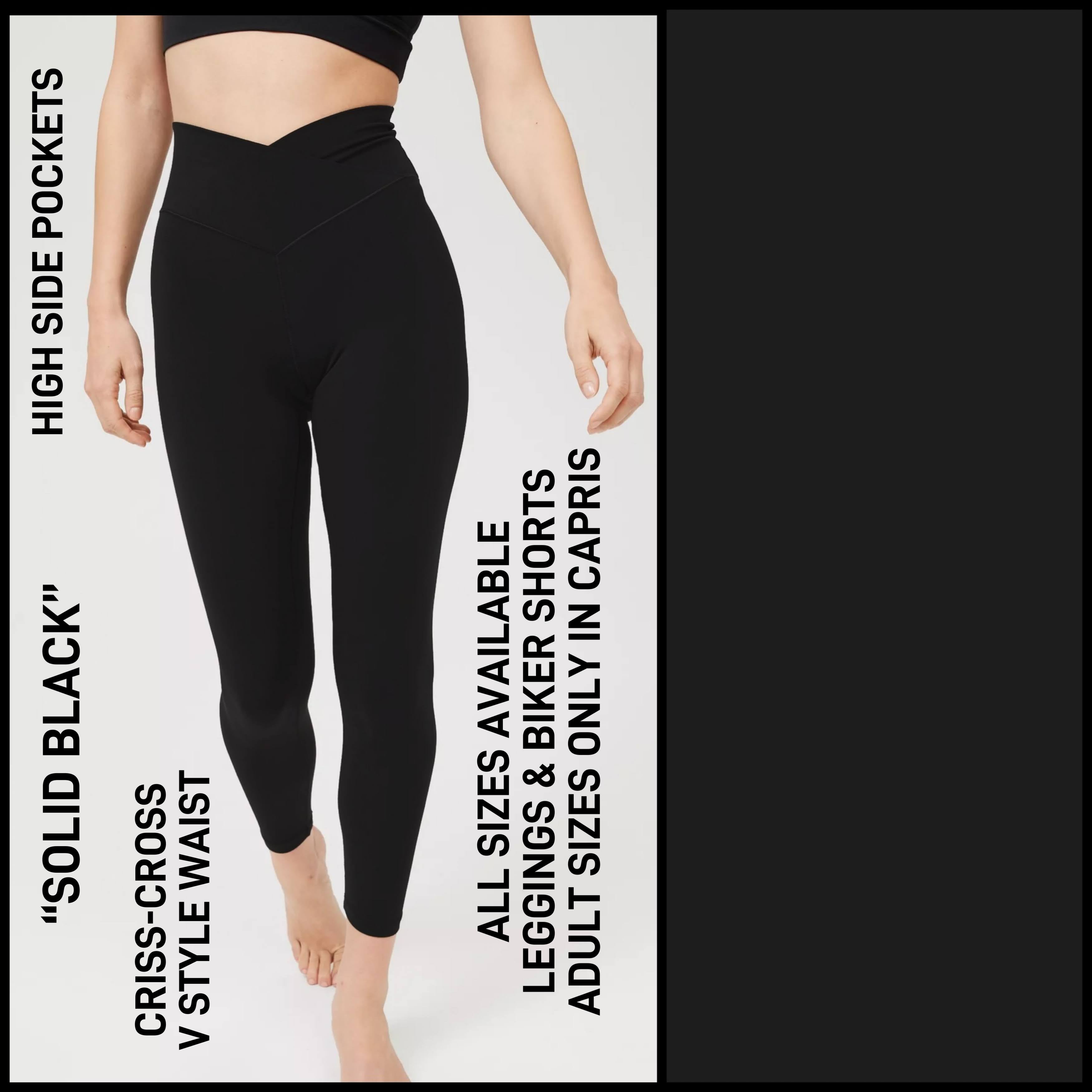 CV1P - Solid Black Criss Cross V-Waist Biker/Capris/Leggings with High Side Pockets - Preorder ETA: Late March