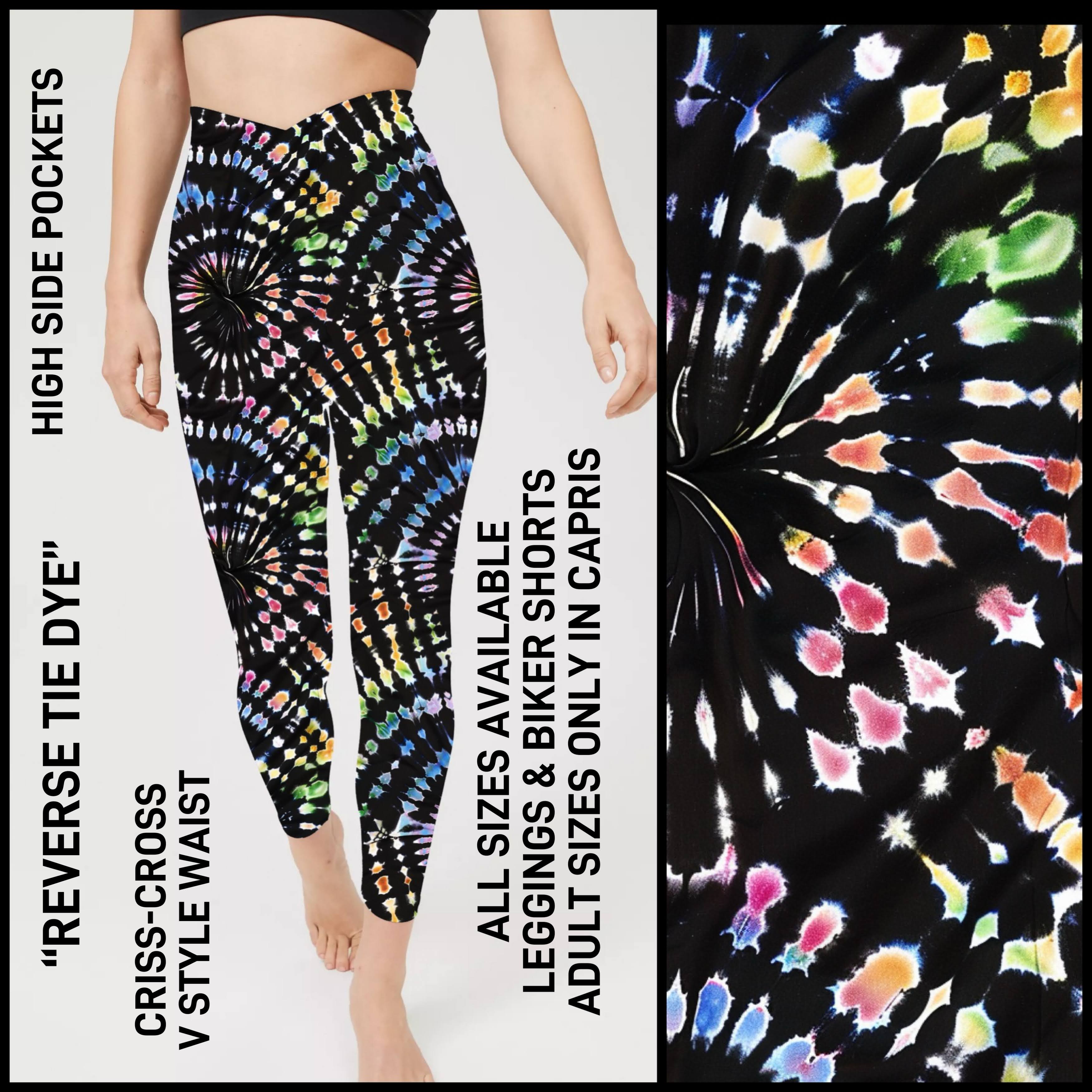 CV1P - Reverse Tie Dye Criss Cross V-Waist Biker/Capris/Leggings with High Side Pockets - Preorder ETA: Late March