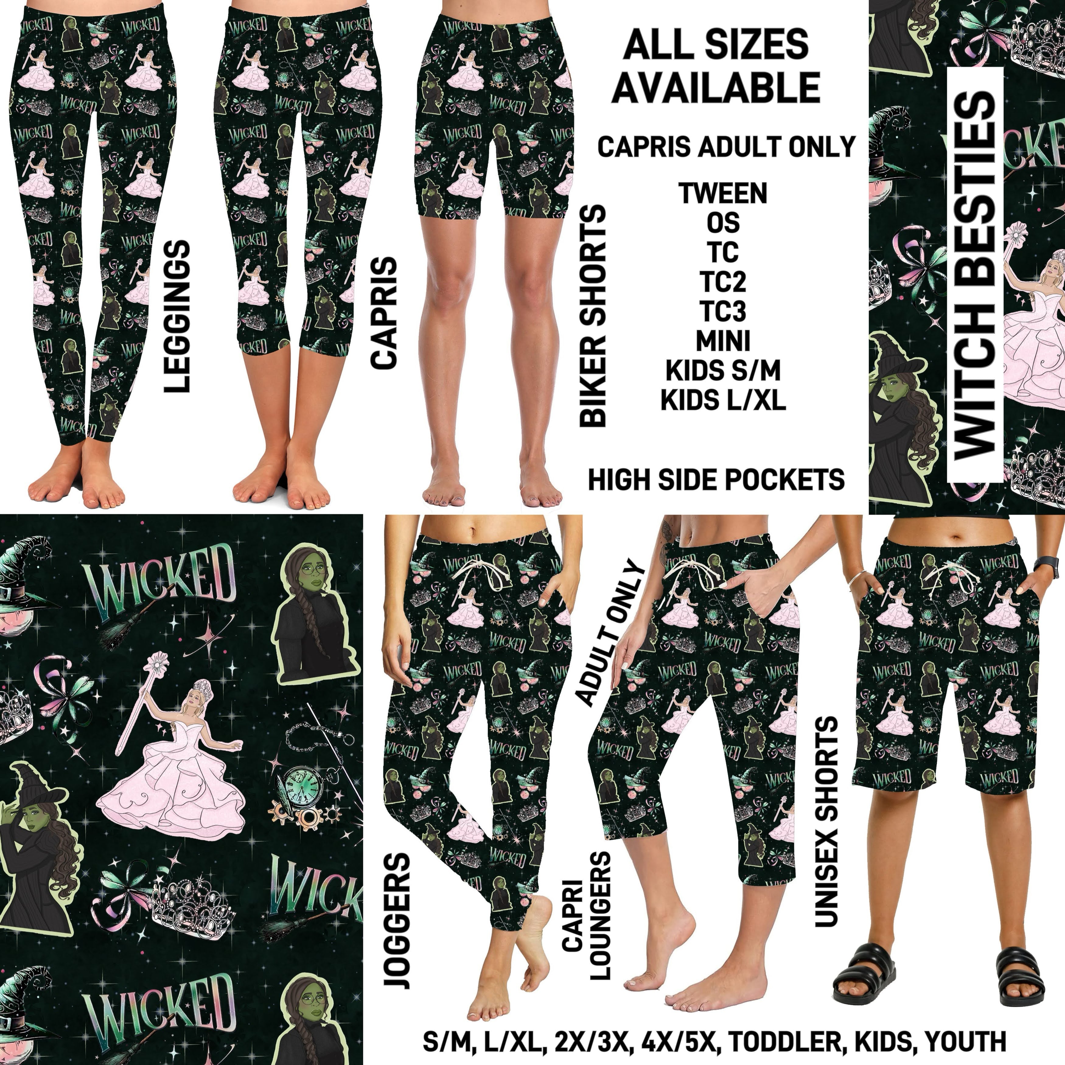 240BT - Witch Besties Biker/Capris/Leggings with High Side Pockets - Preorder ETA: Late March