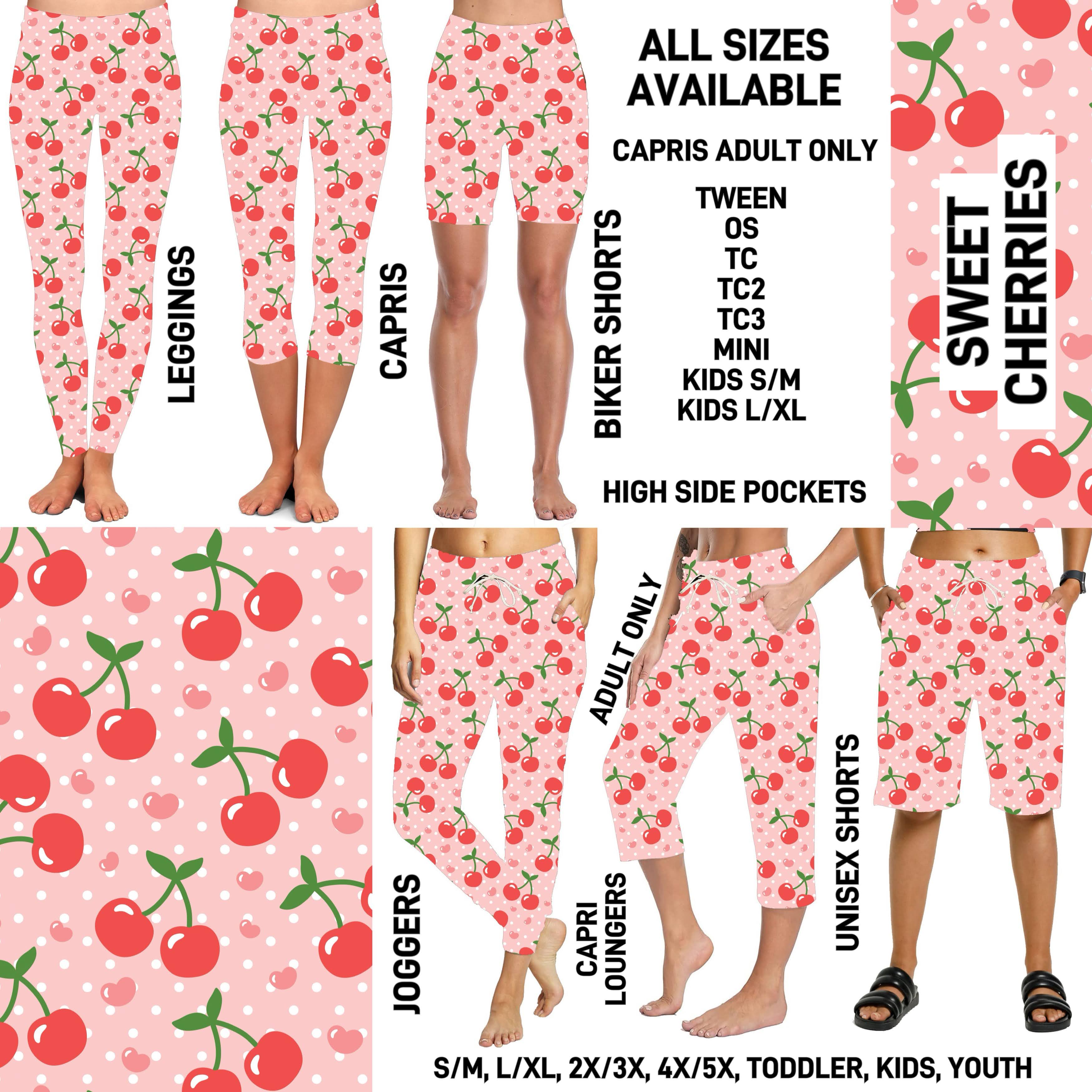 240BT - Sweet Cherries Full Joggers/Capri Loungers/Unisex Shorts - Preorder ETA: Late March