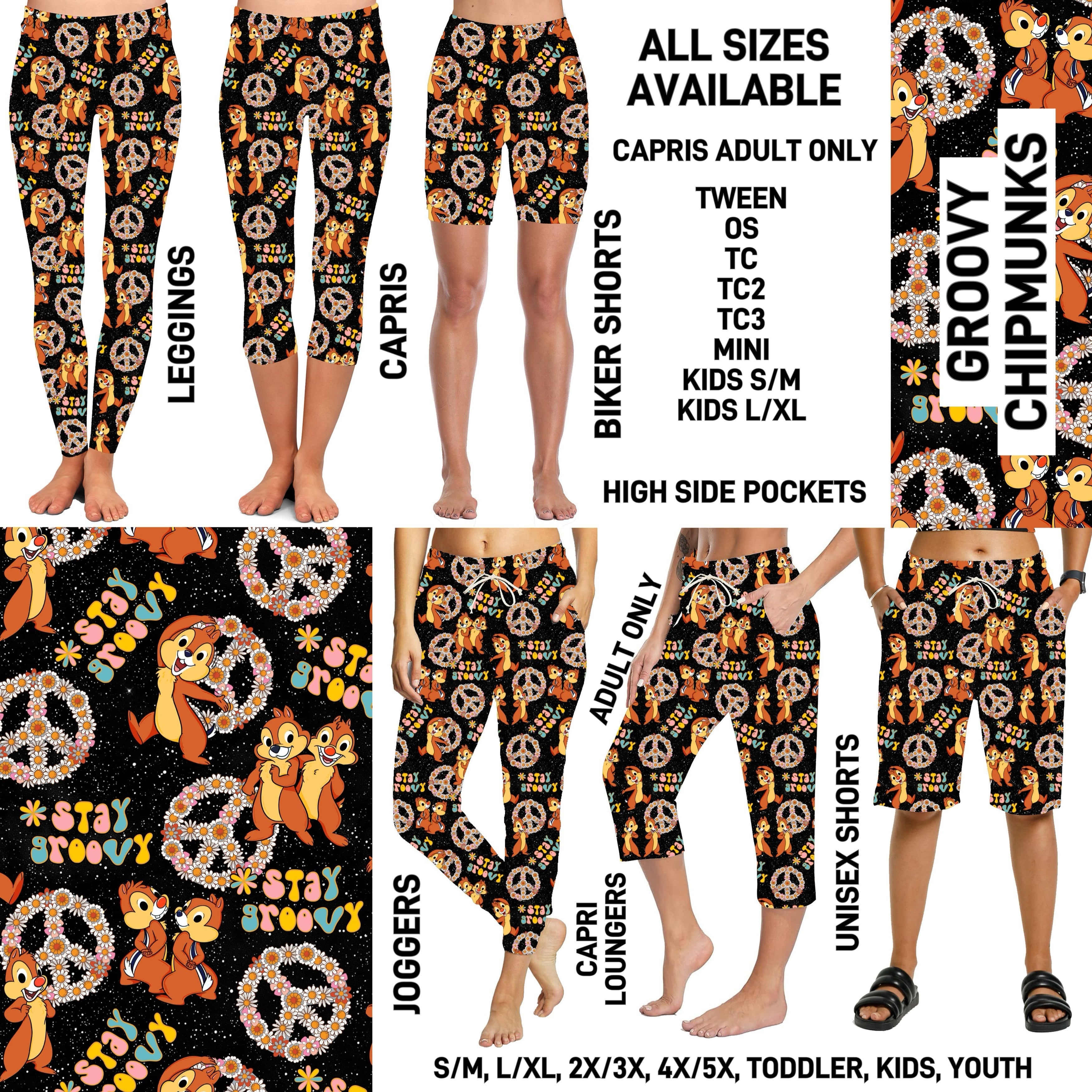 240BT - Groovy Chipmunks Full Joggers/Capri Loungers/Unisex Shorts - Preorder ETA: Late March