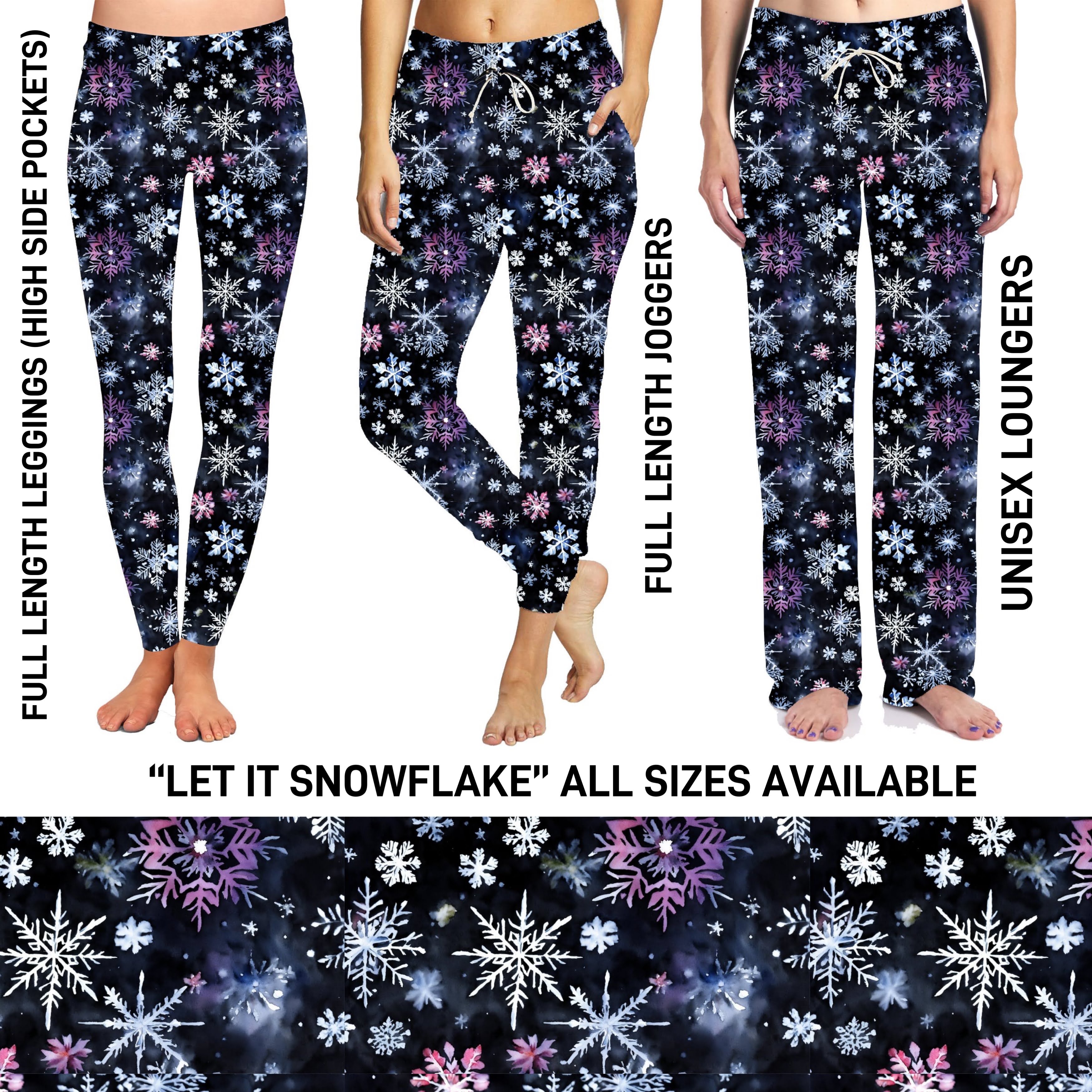 RTS - Let It Snowflake Leggings with High Side Pockets