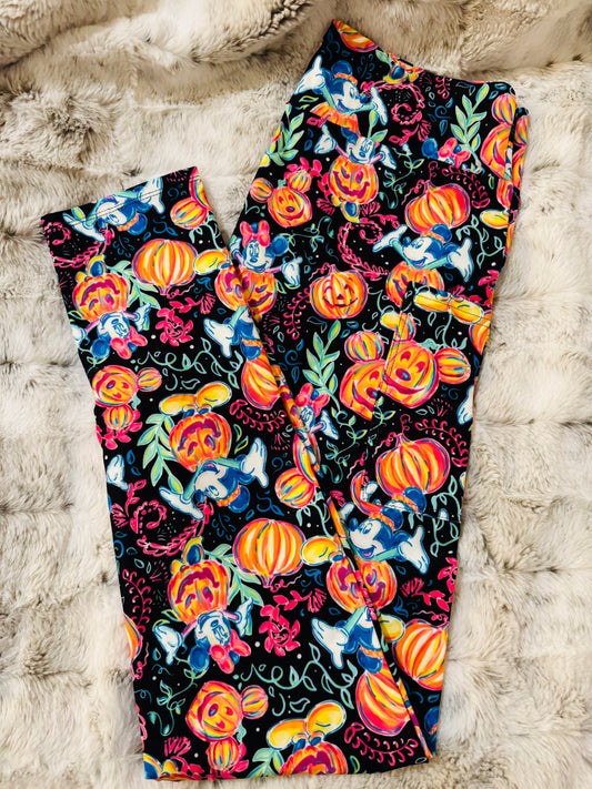 Floral Pumpkin Mouse LP Full Length Leggings With Pockets